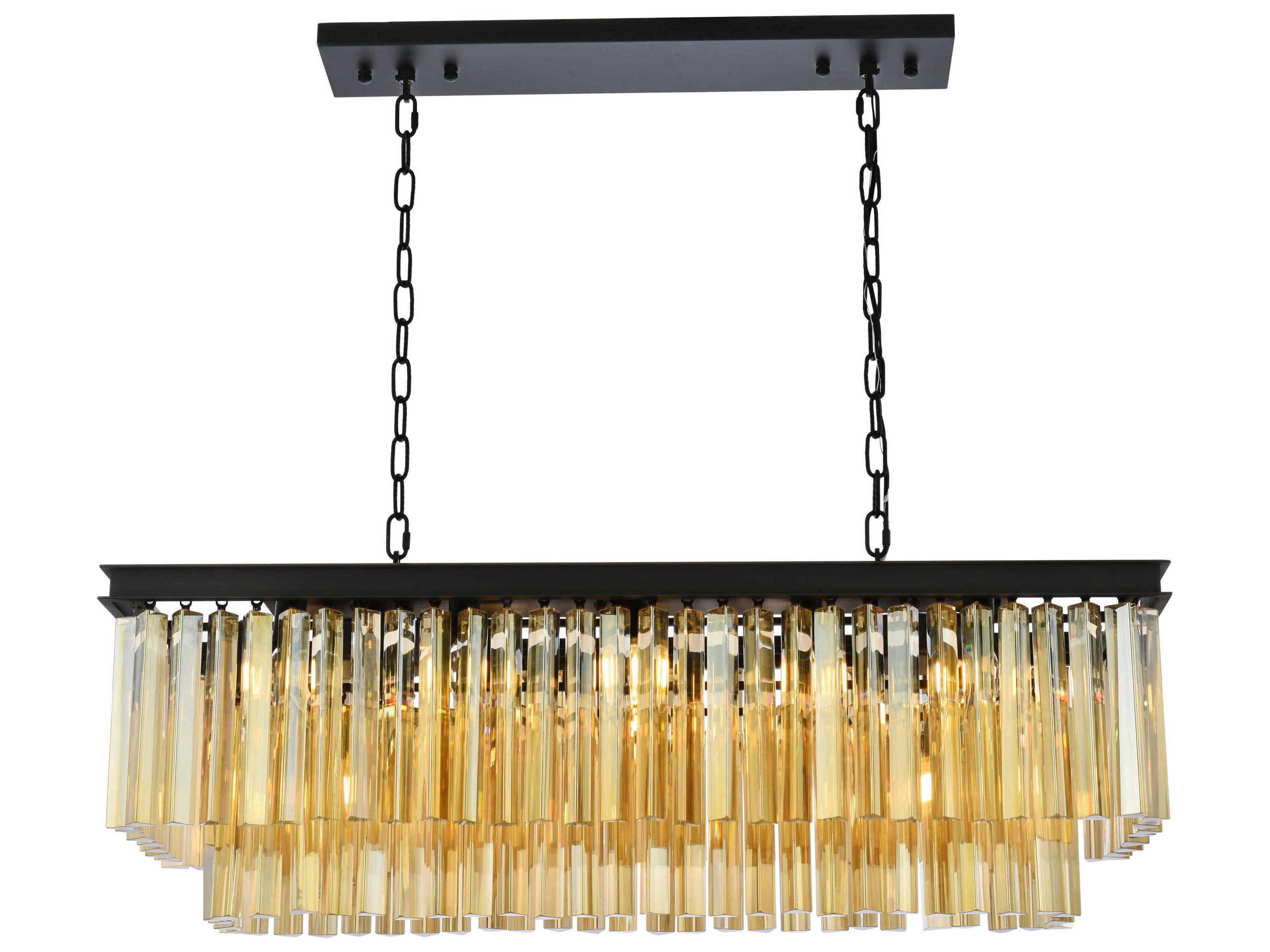 Sydney 12-Light Matte Black Gold Crystal Tiered Island Pendant