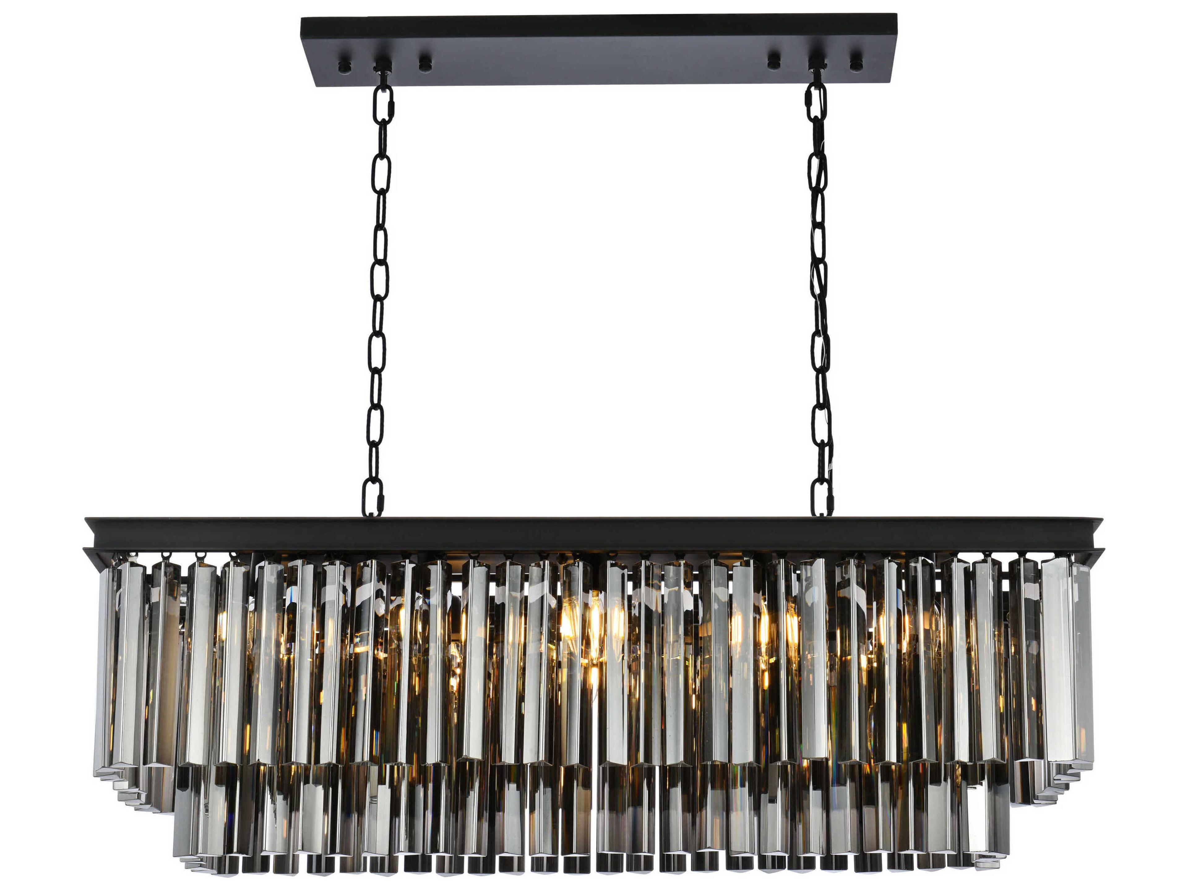 Sydney 12-Light Matte Black Silver Crystal Tiered Island Pendant