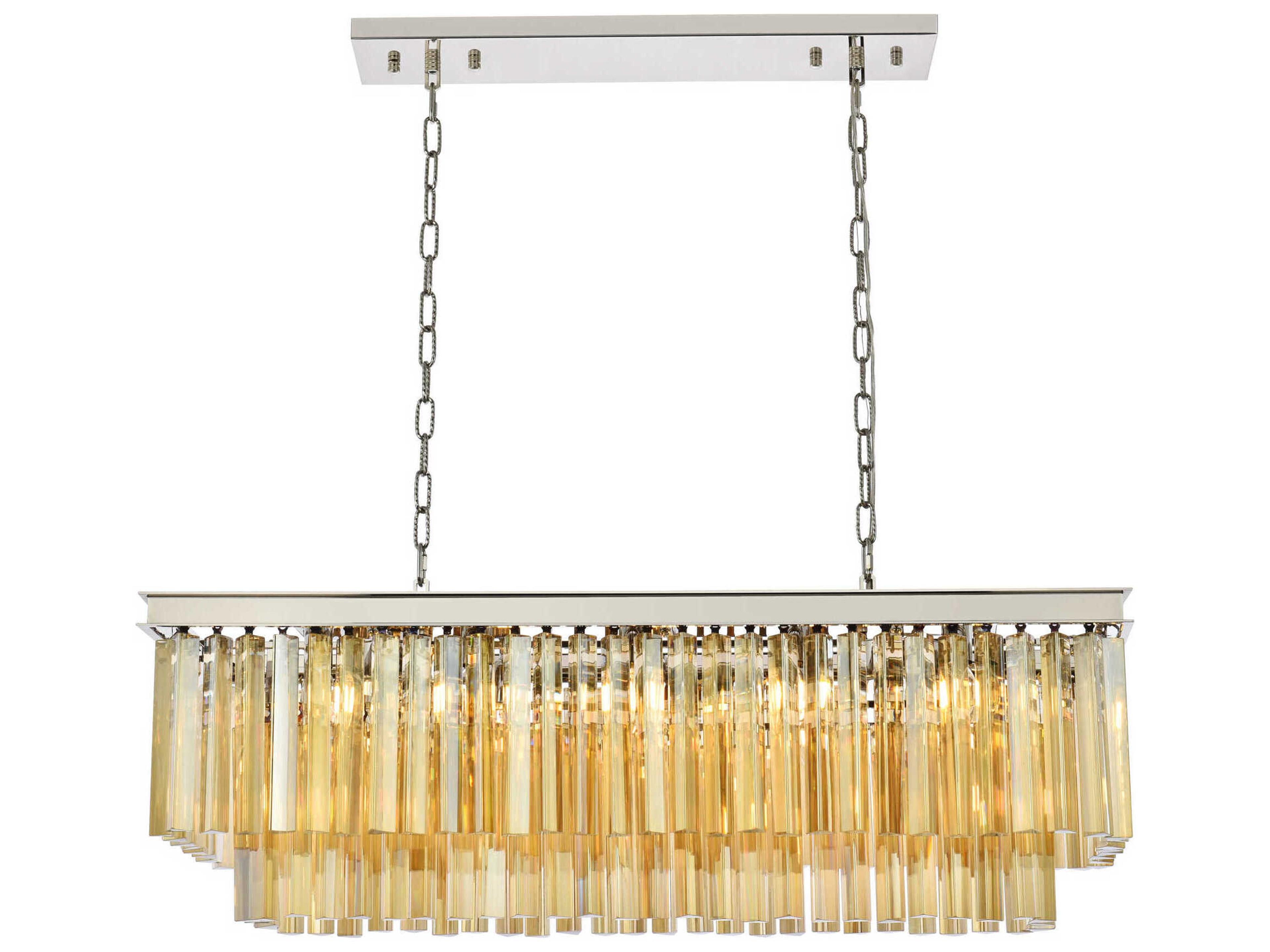 Sydney 12-Light Polished Nickel Gold Crystal Tiered Island Pendant