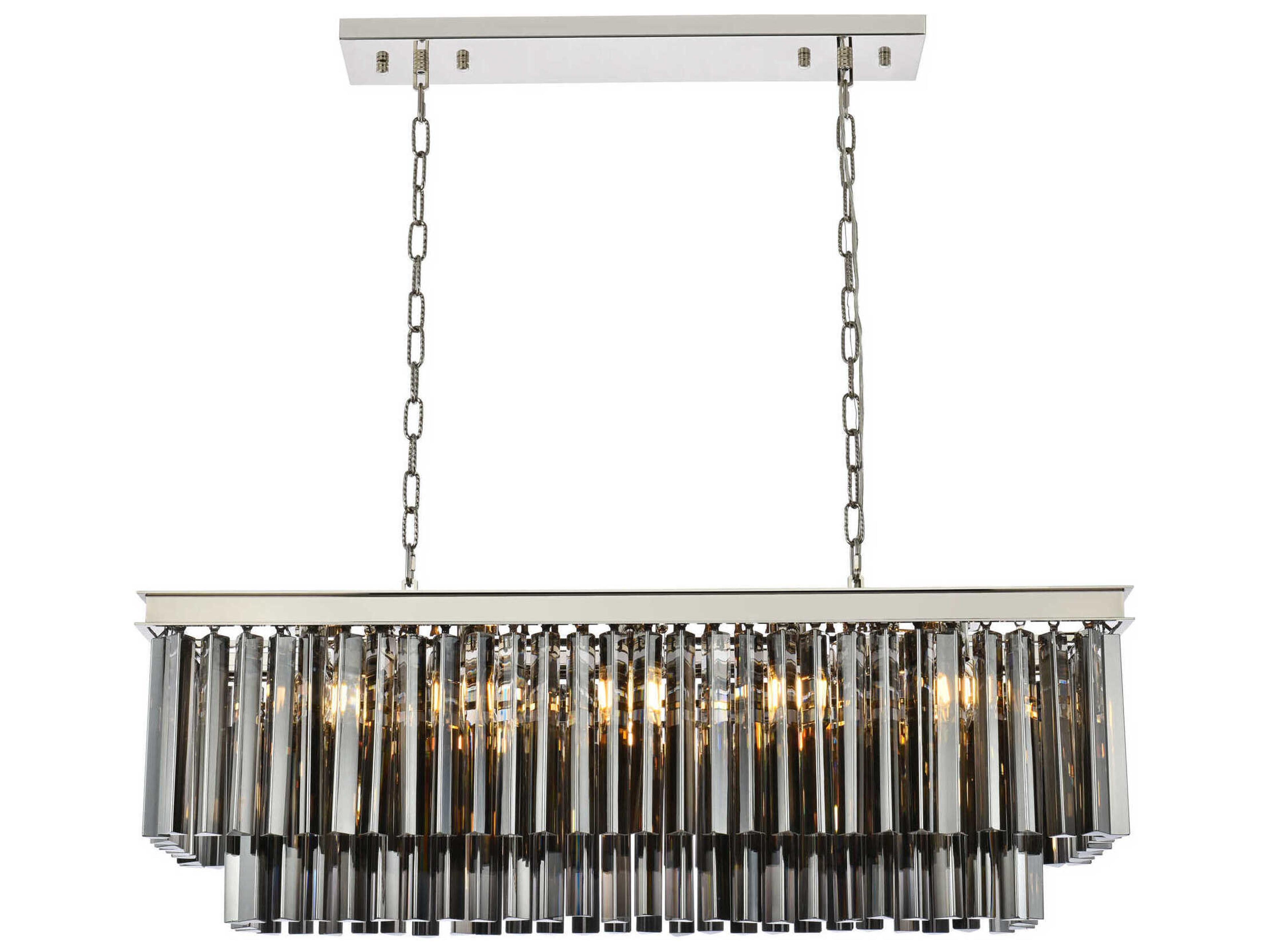 Sydney 12-Light Polished Nickel Silver Crystal Tiered Island Pendant