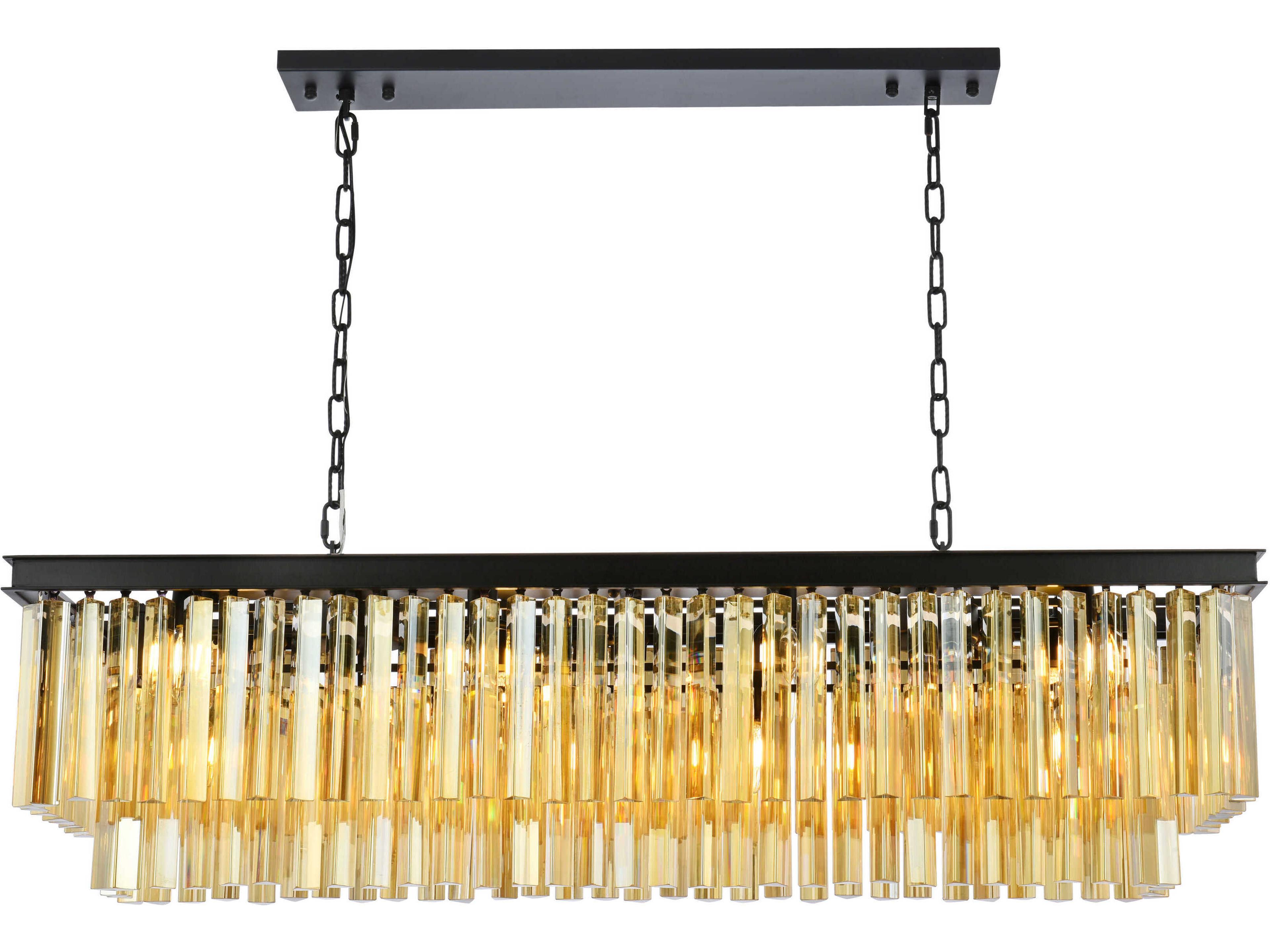 Sydney 12-Light Matte Black Gold Crystal Tiered Island Pendant