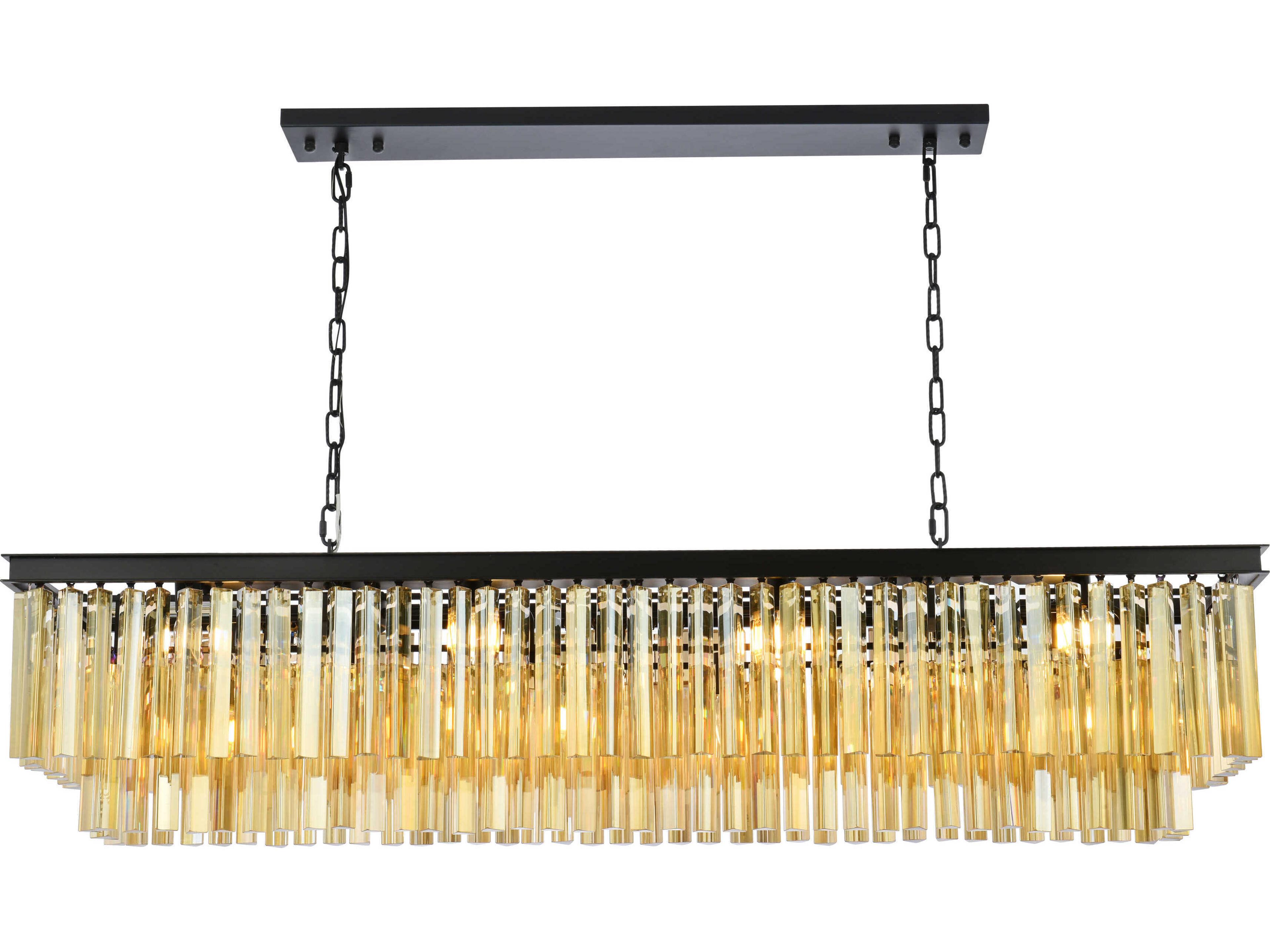 Sydney 12-Light Matte Black Gold Crystal Tiered Island Pendant