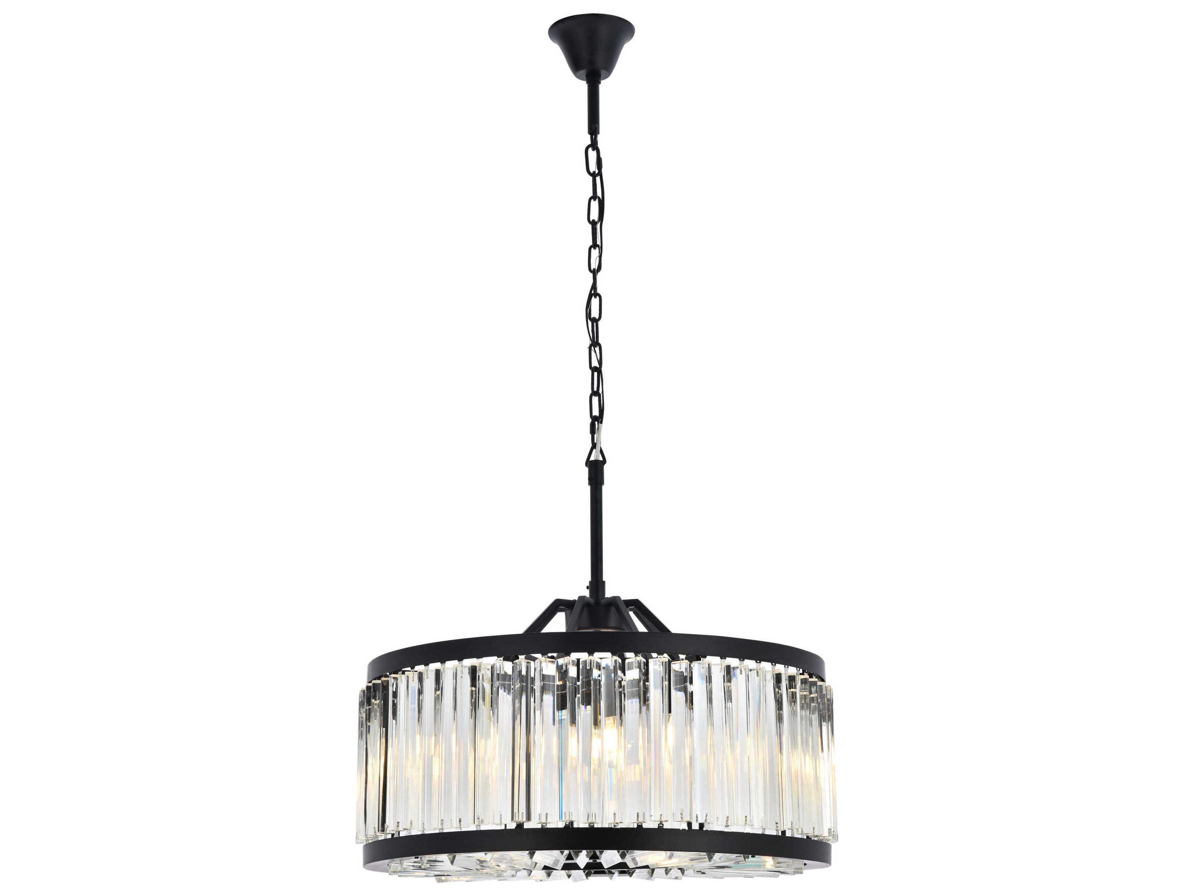 Chelsea 8-Light Matte Black Clear Crystal Drum Pendant