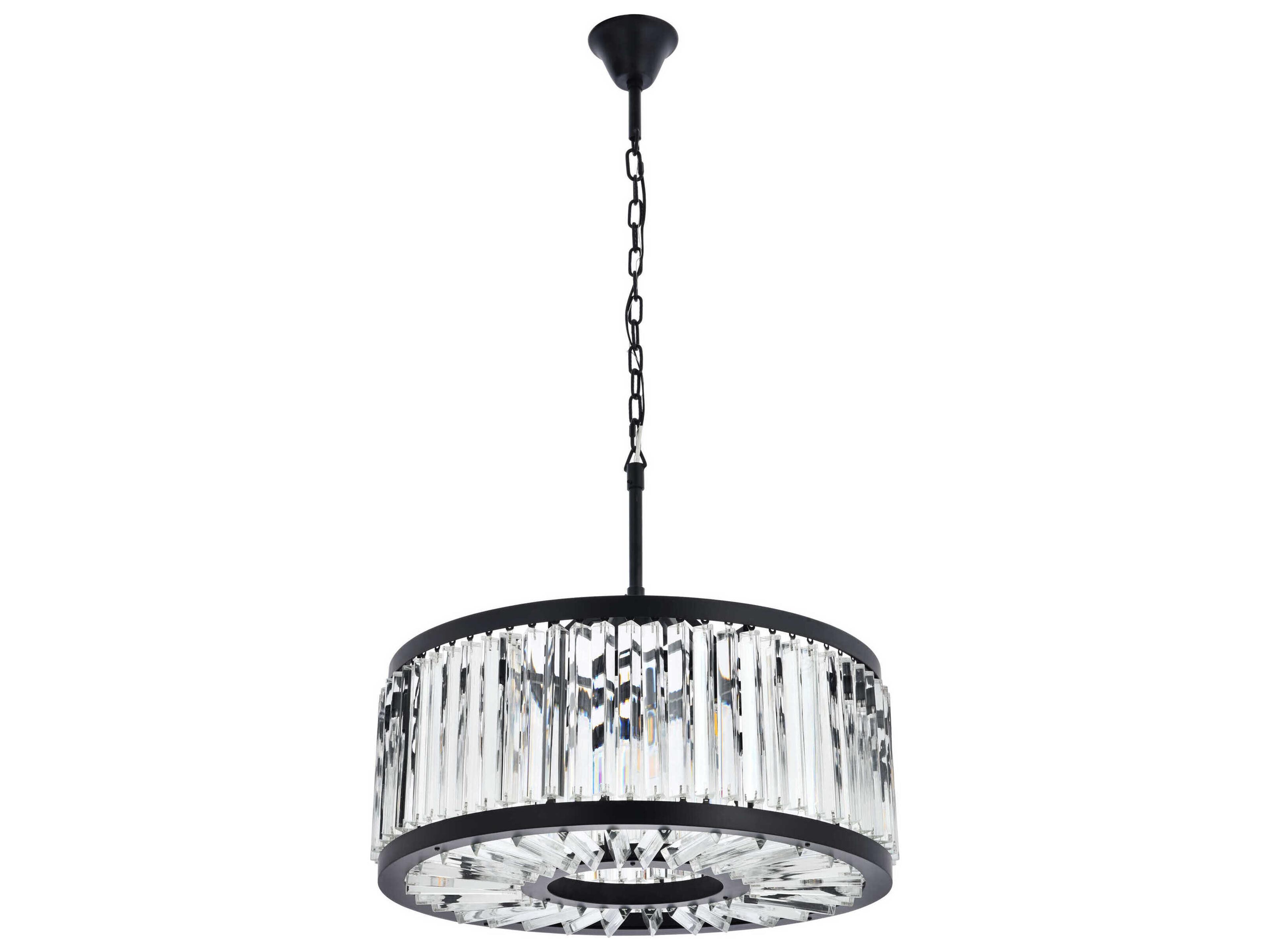 Elegant Lighting Chelsea 8-Light Matte Black Clear Crystal Drum Pendant