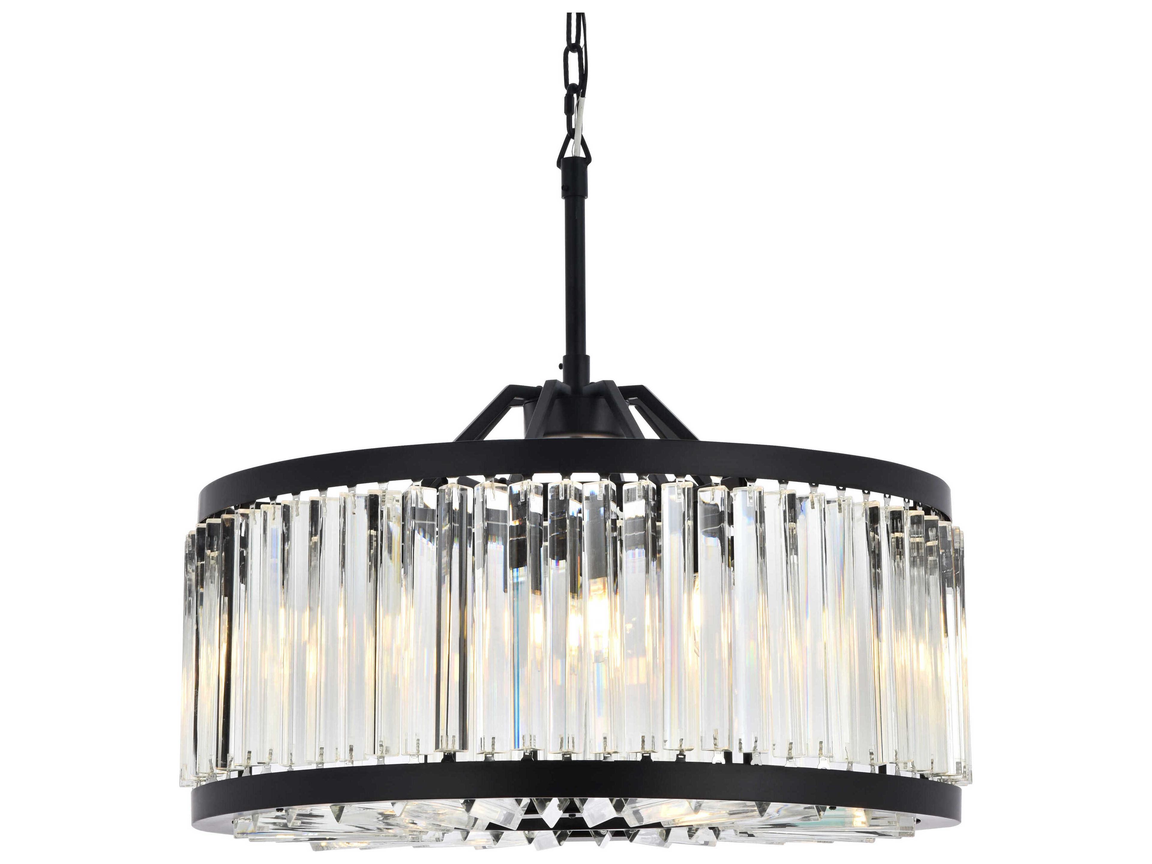 Elegant Lighting Chelsea 8-Light Matte Black Clear Crystal Drum Pendant