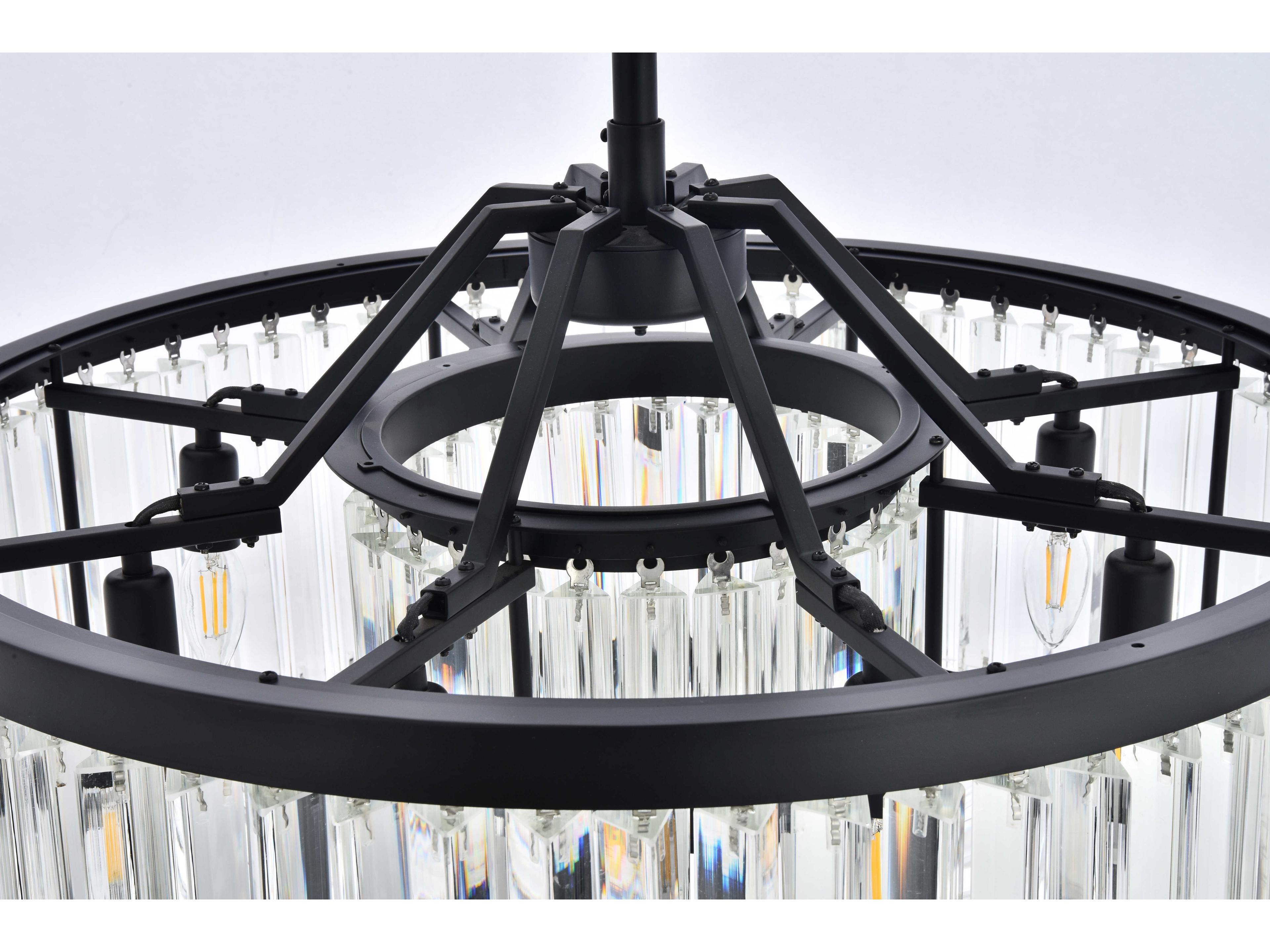 Elegant Lighting Chelsea 8-Light Matte Black Clear Crystal Drum Pendant