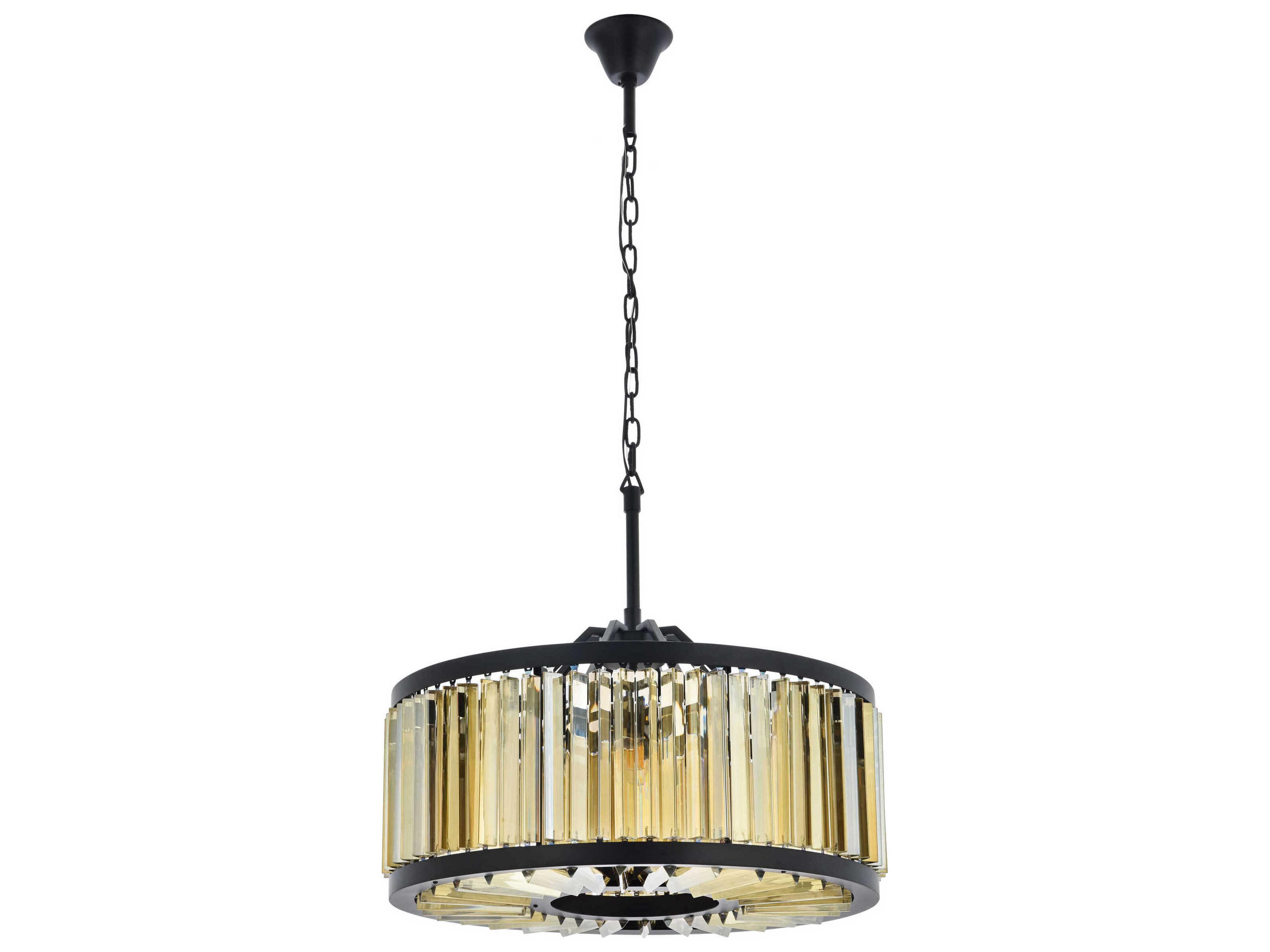 Elegant Lighting Chelsea 8-Light Matte Black Crystal Drum Pendant