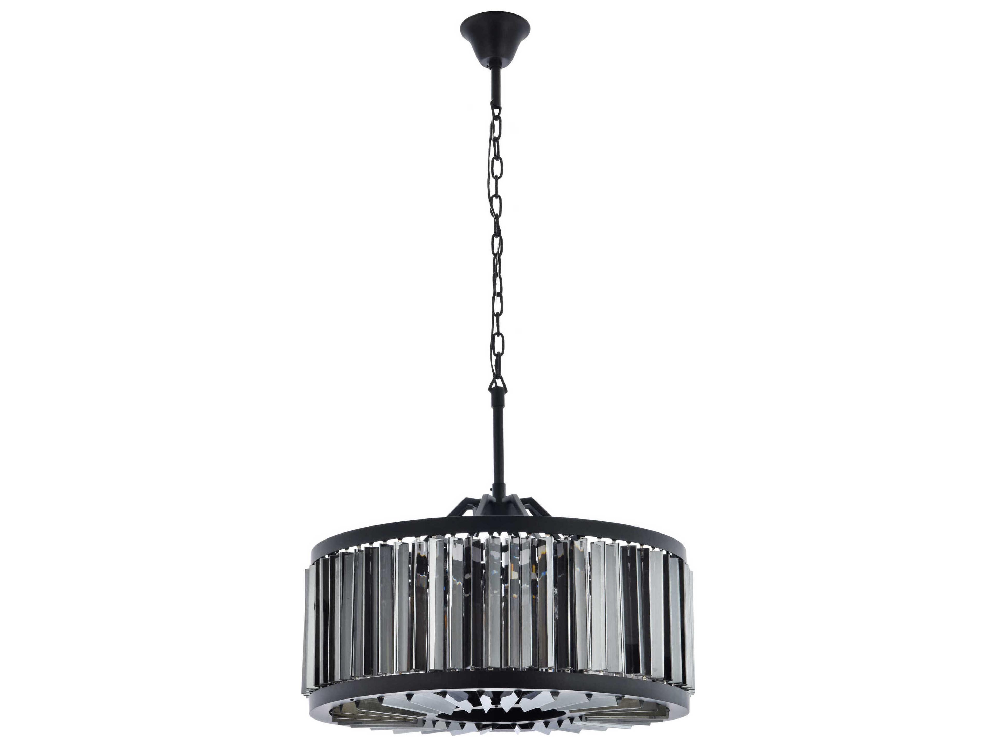 Elegant Lighting Chelsea 8-Light Matte Black Gray Crystal Drum Pendant