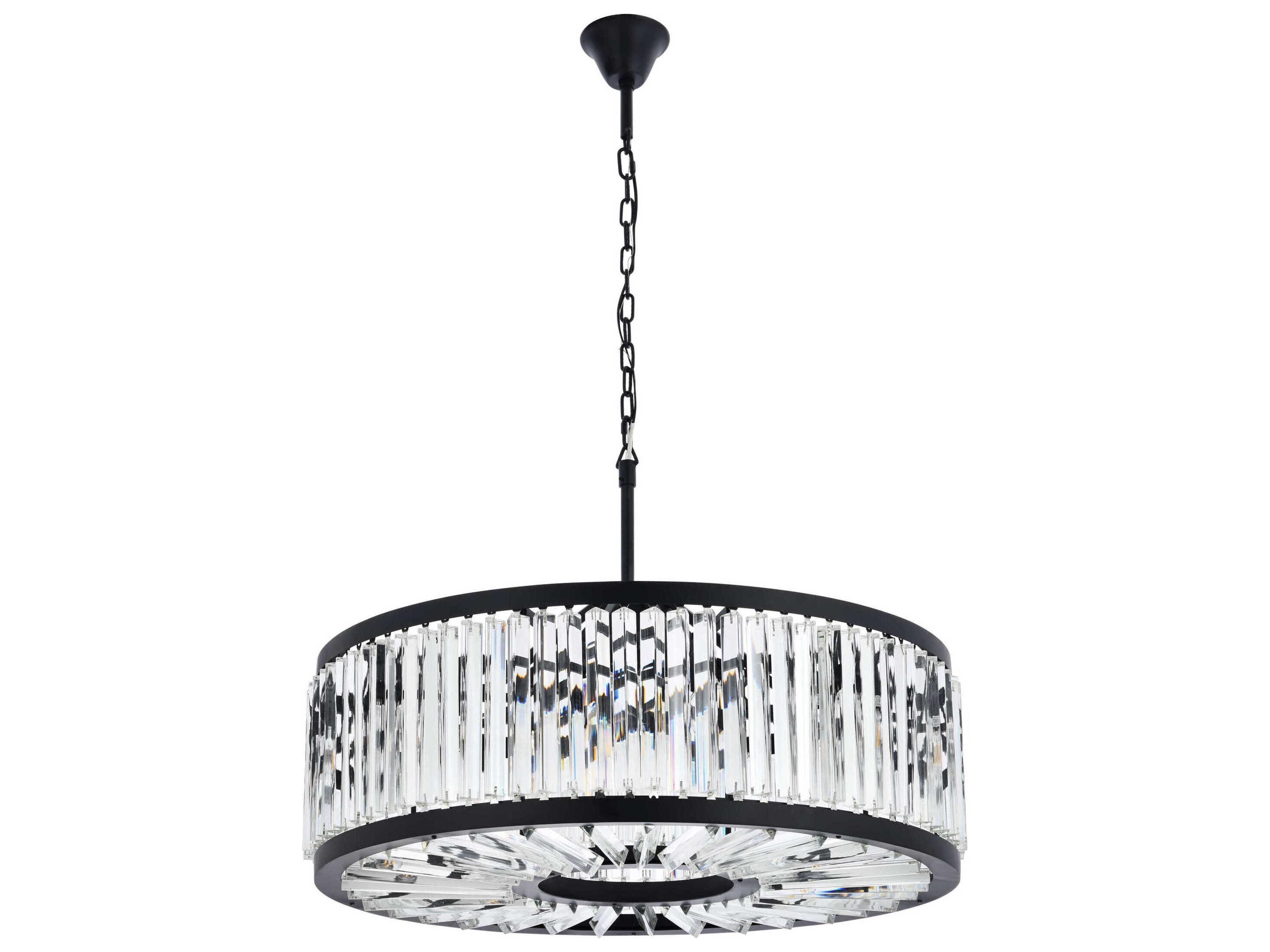 Elegant Lighting Chelsea 10-Light Matte Black Clear Crystal Drum Pendant