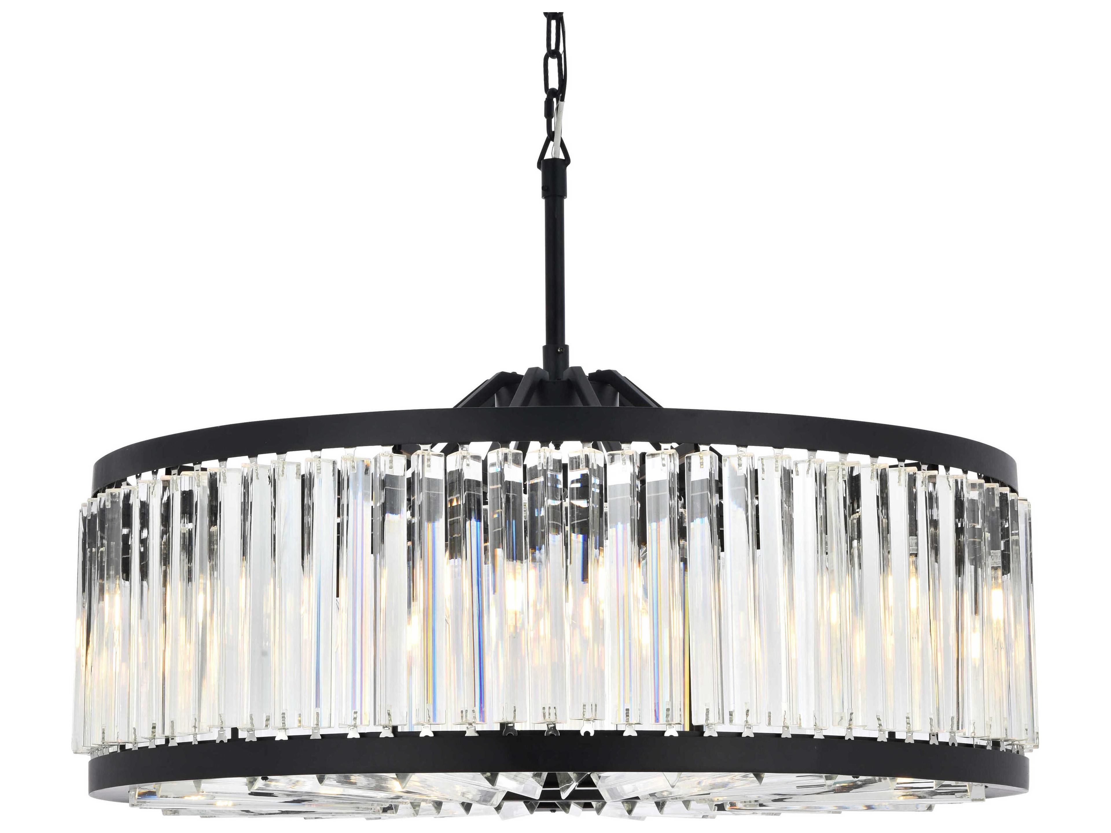 Elegant Lighting Chelsea 10-Light Matte Black Clear Crystal Drum Pendant