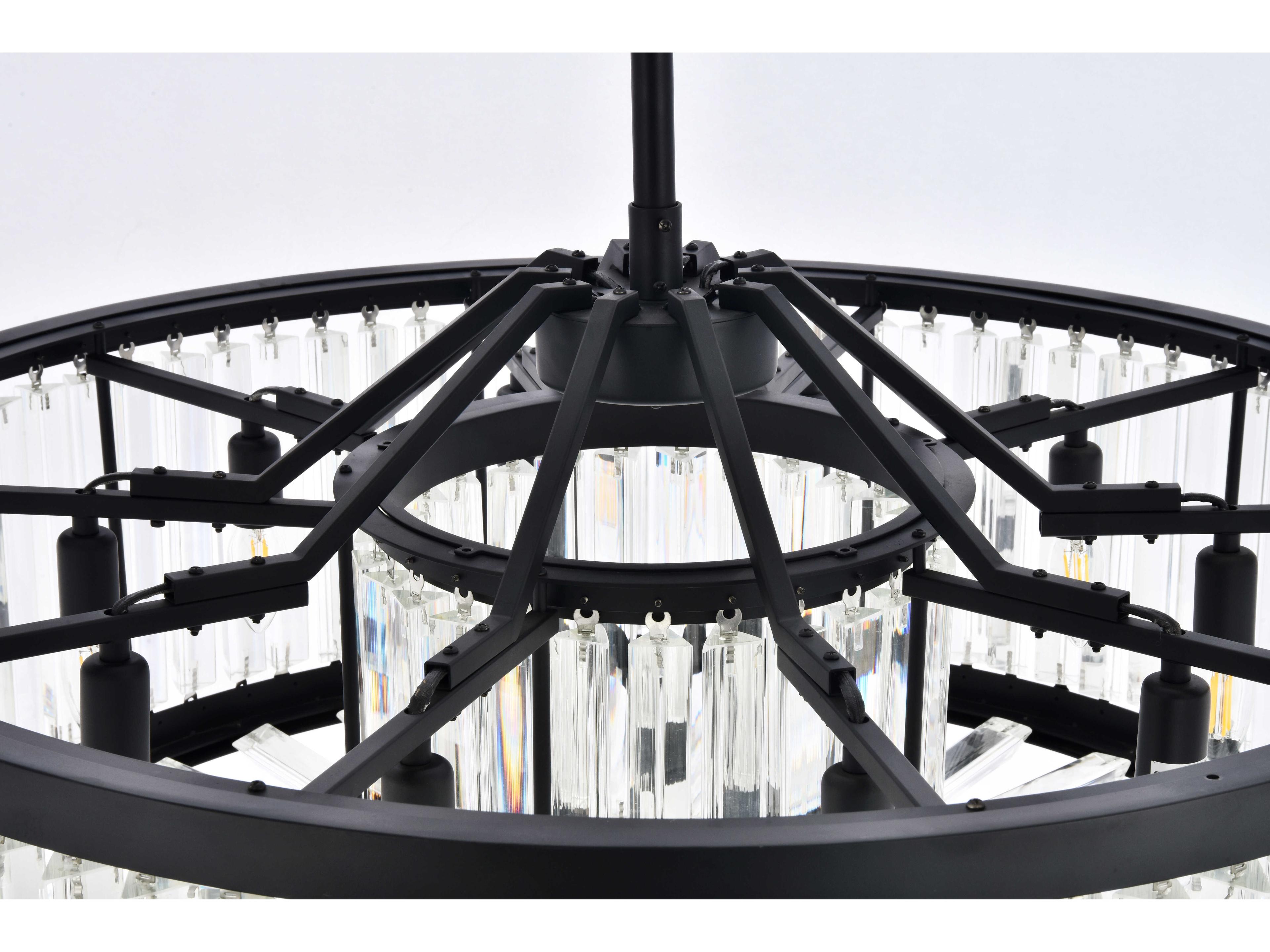 Elegant Lighting Chelsea 10-Light Matte Black Clear Crystal Drum Pendant