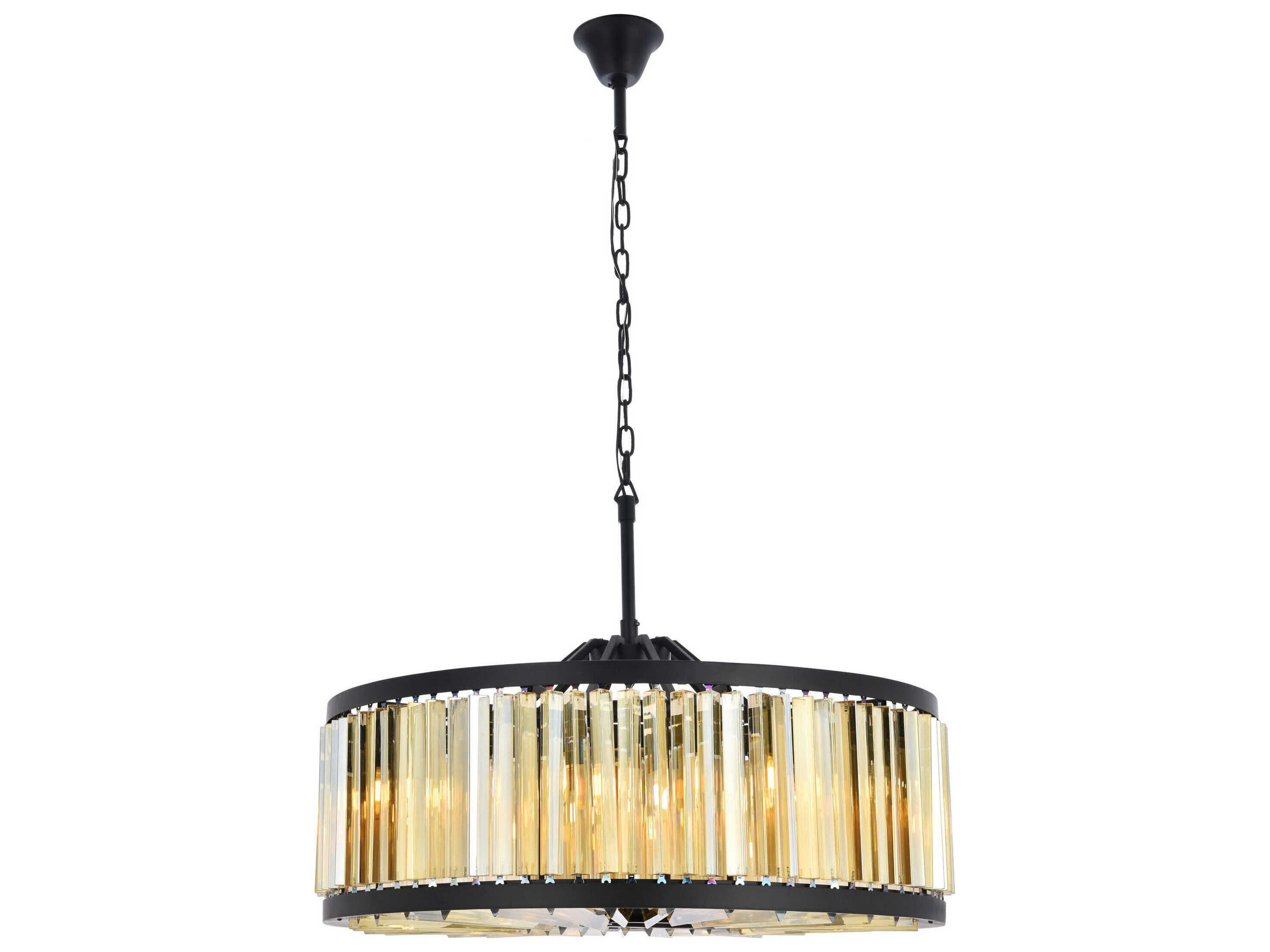 Chelsea 10-Light Matte Black Gold Crystal Drum Pendant