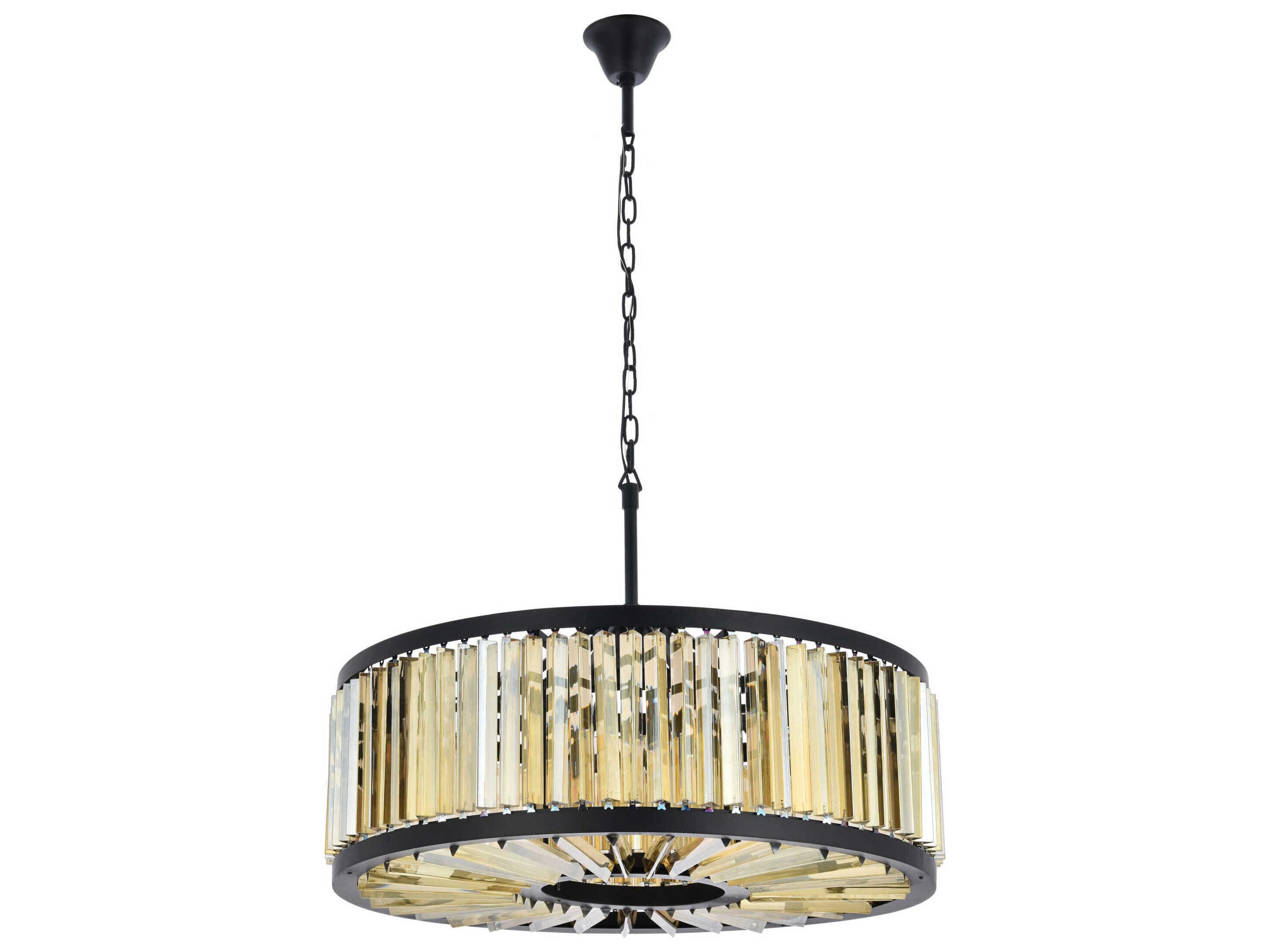 Elegant Lighting Chelsea 10-Light Matte Black Gold Crystal Drum Pendant