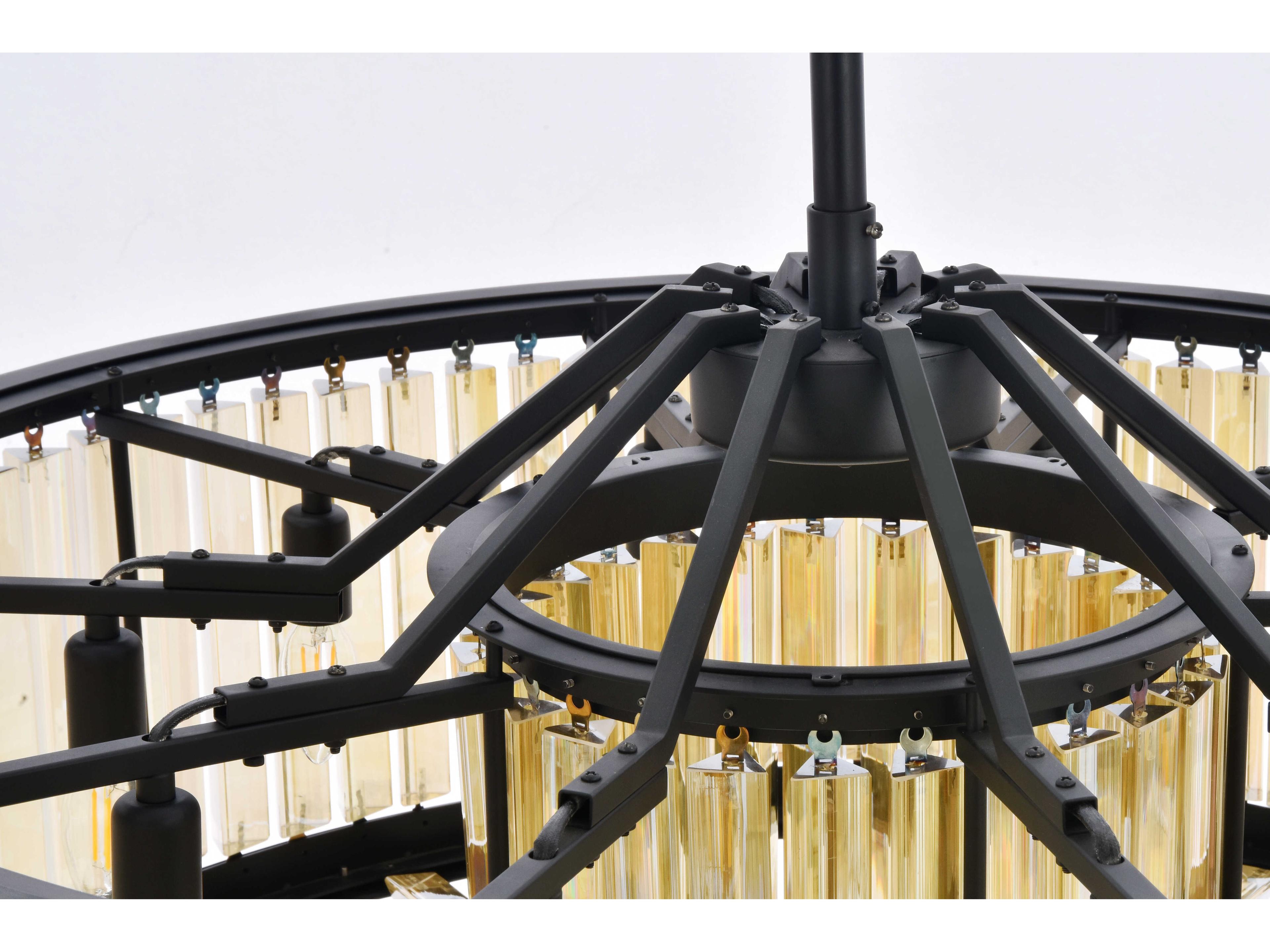 Elegant Lighting Chelsea 10-Light Matte Black Gold Crystal Drum Pendant