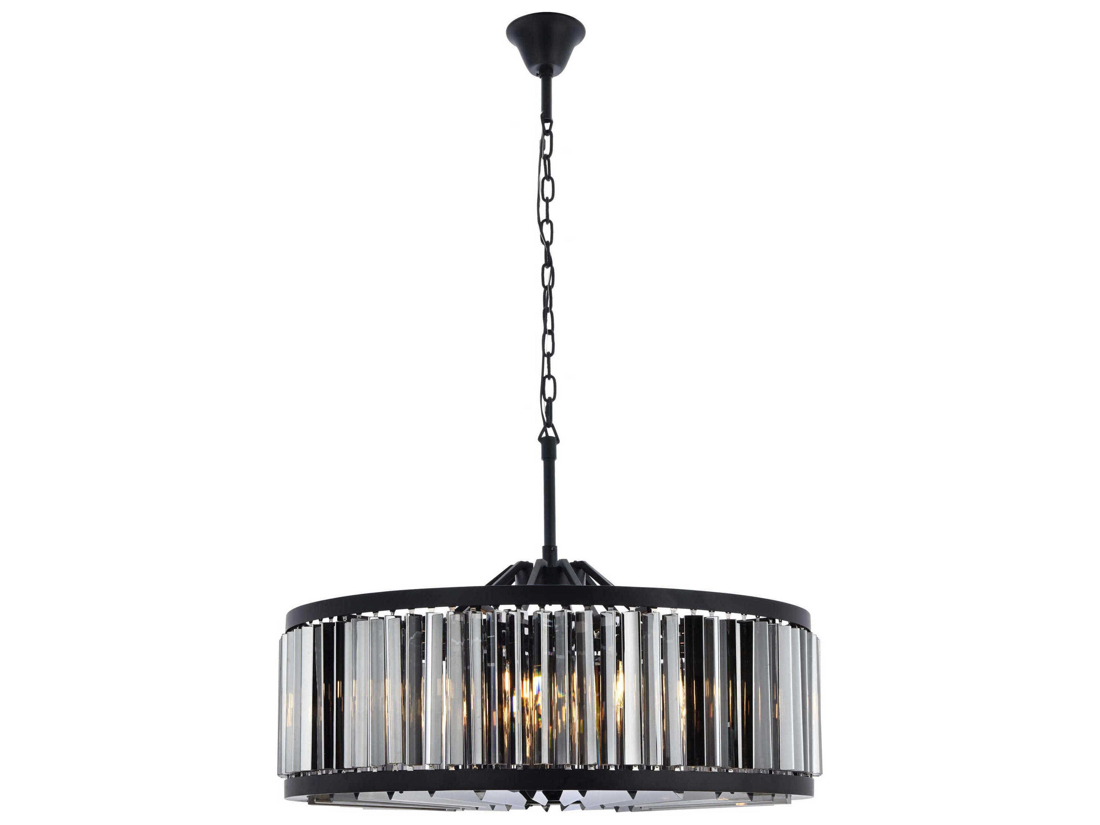 Chelsea 10-Light Matte Black Silver Crystal Drum Pendant