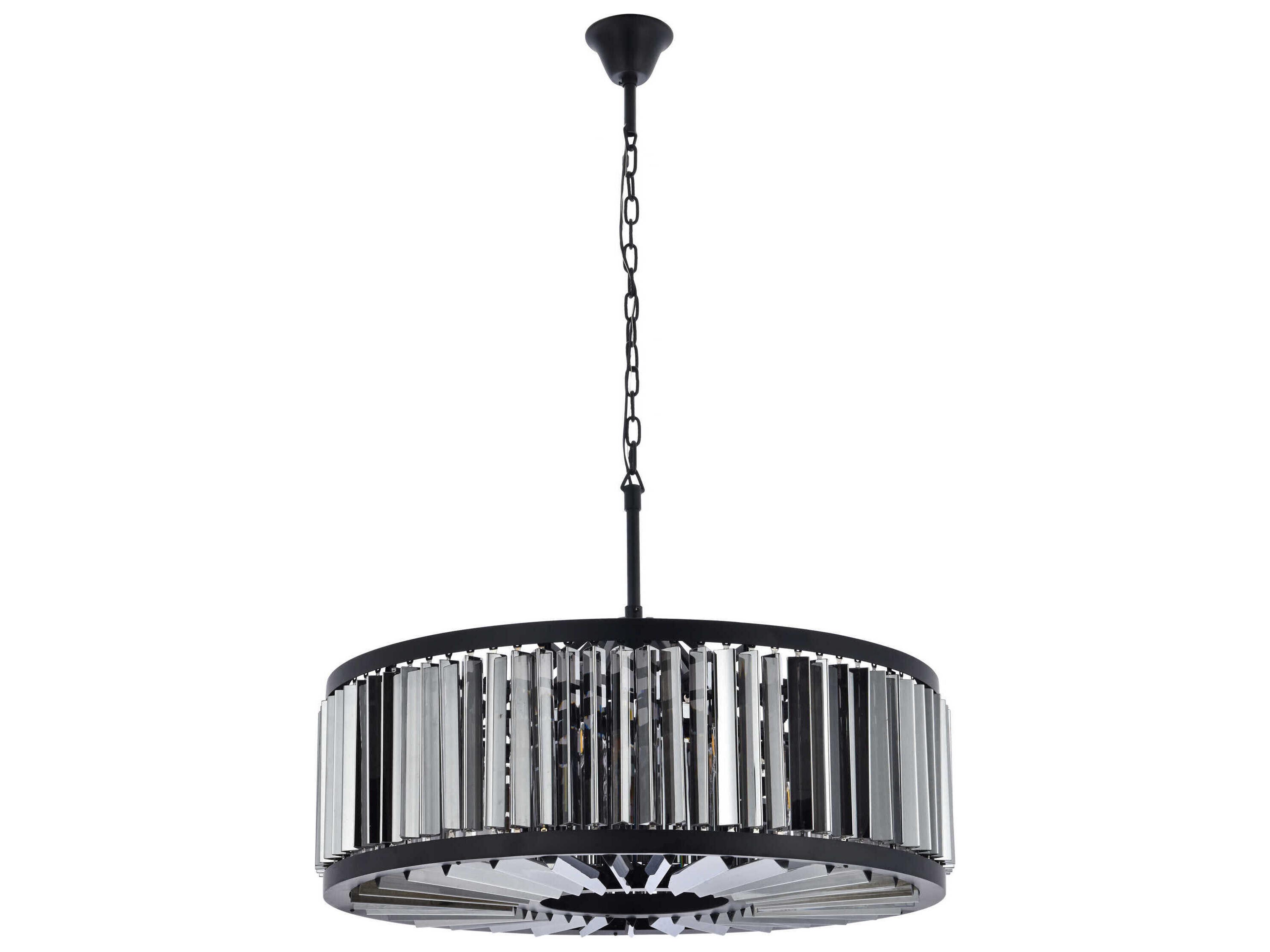 Elegant Lighting Chelsea 10-Light Matte Black Silver Crystal Drum Pendant