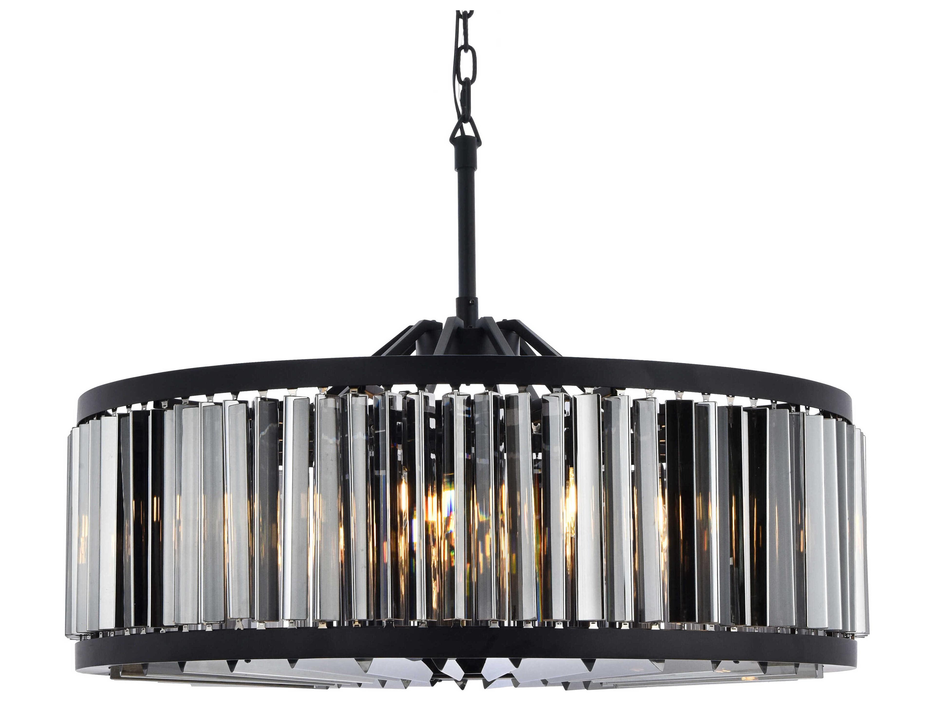 Elegant Lighting Chelsea 10-Light Matte Black Silver Crystal Drum Pendant