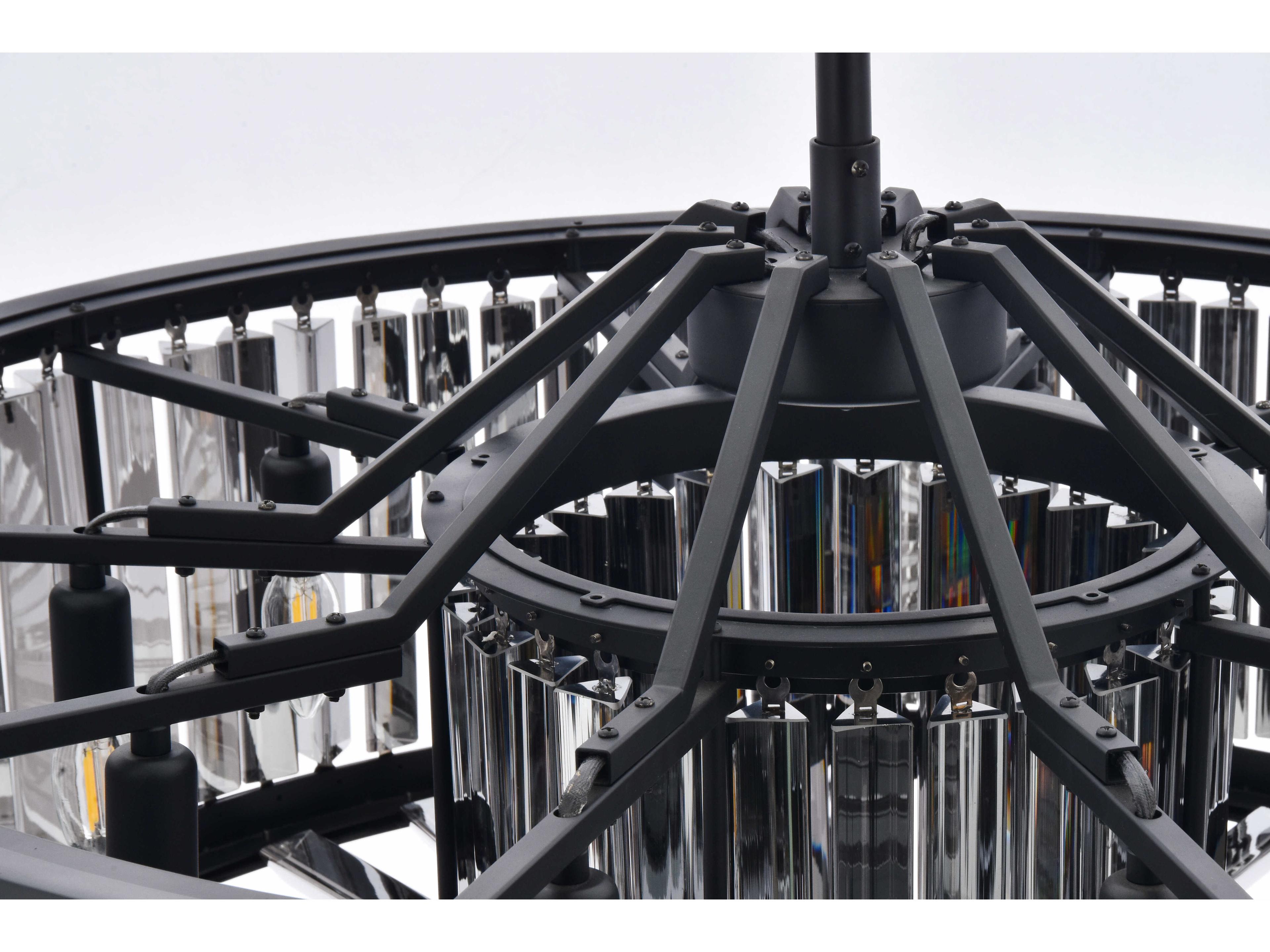 Elegant Lighting Chelsea 10-Light Matte Black Silver Crystal Drum Pendant