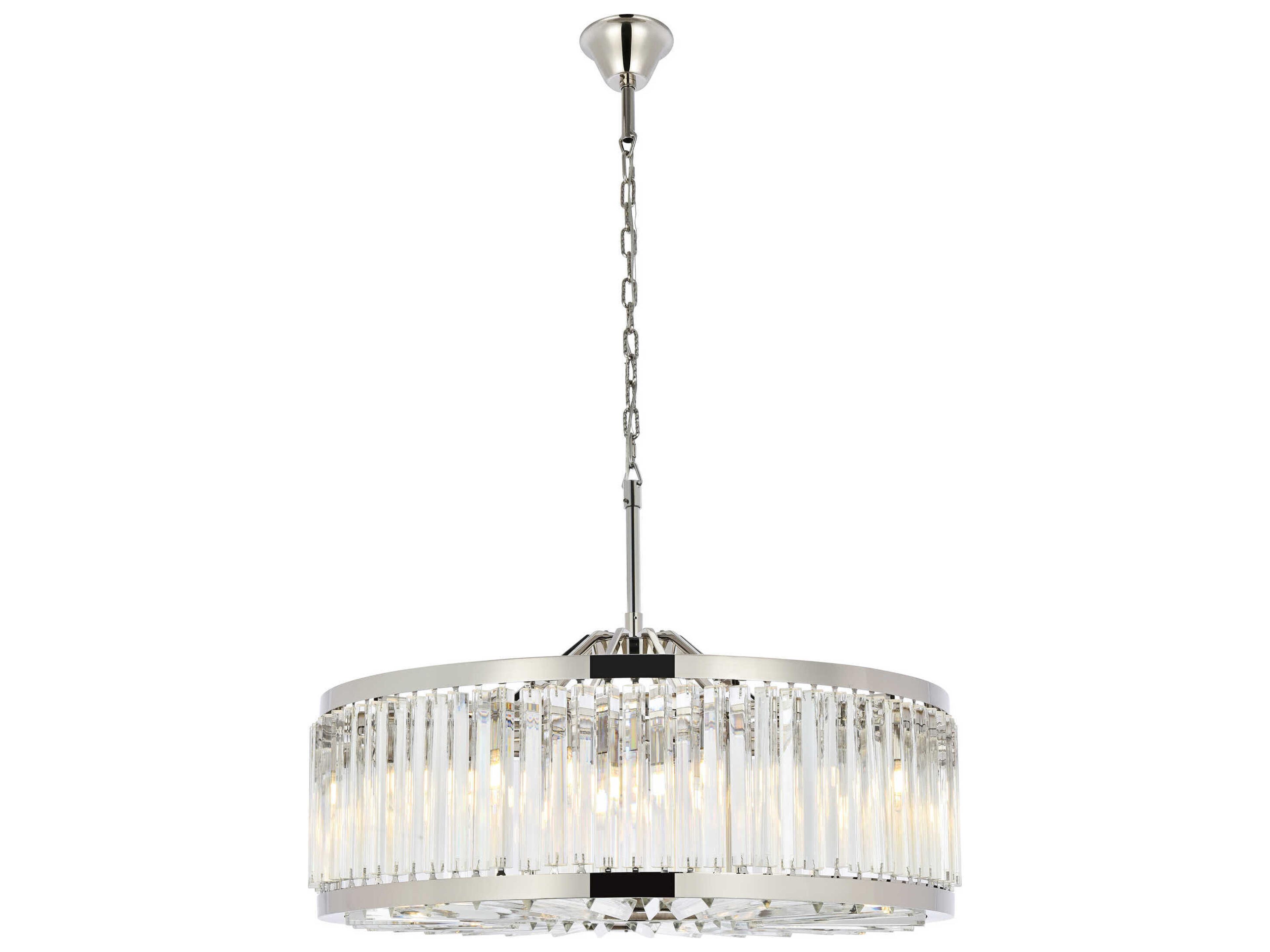 Elegant Lighting Chelsea 10-Light Polished Nickel Clear Crystal Drum Pendant