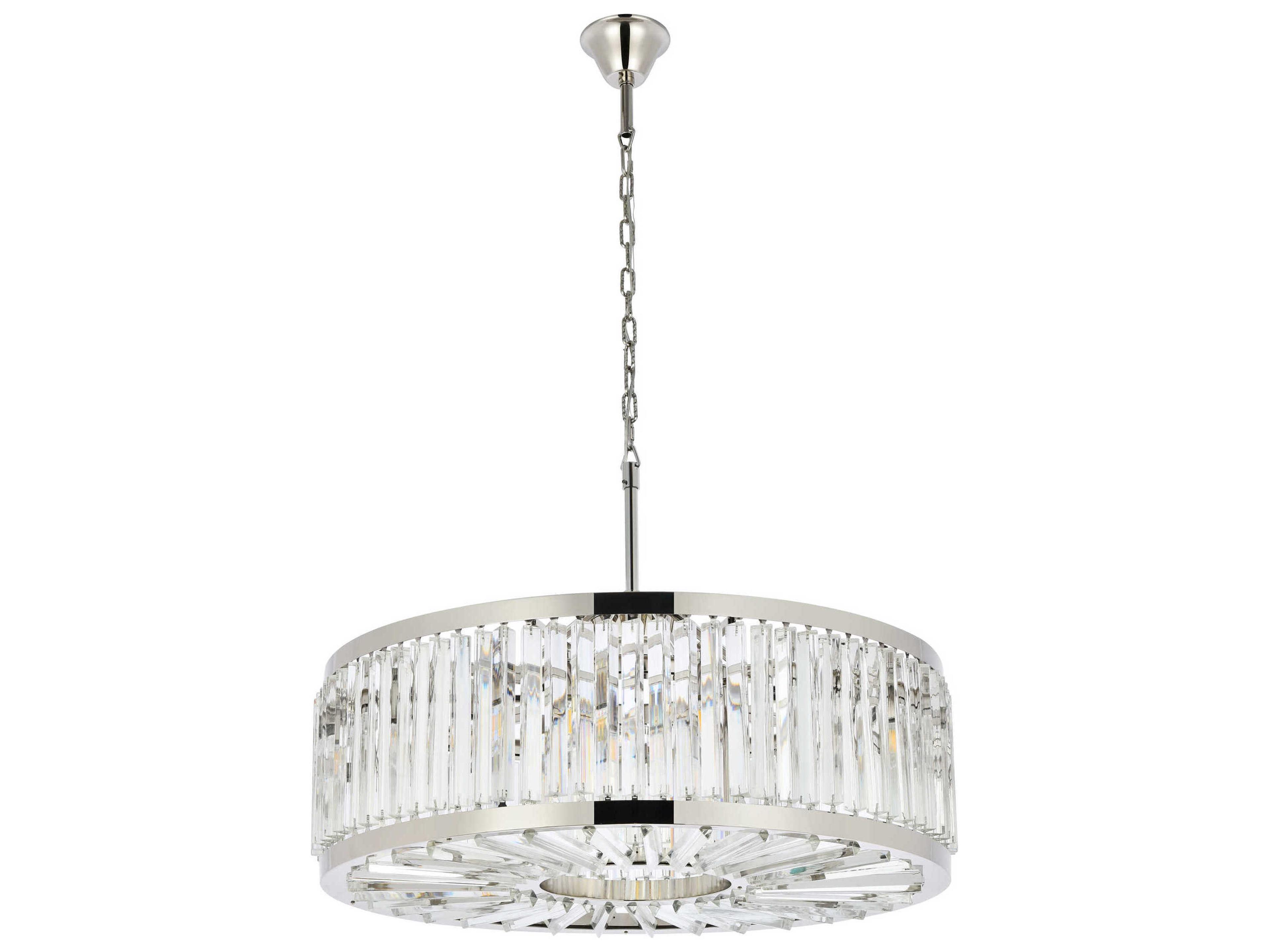 Elegant Lighting Chelsea 10-Light Polished Nickel Clear Crystal Drum Pendant