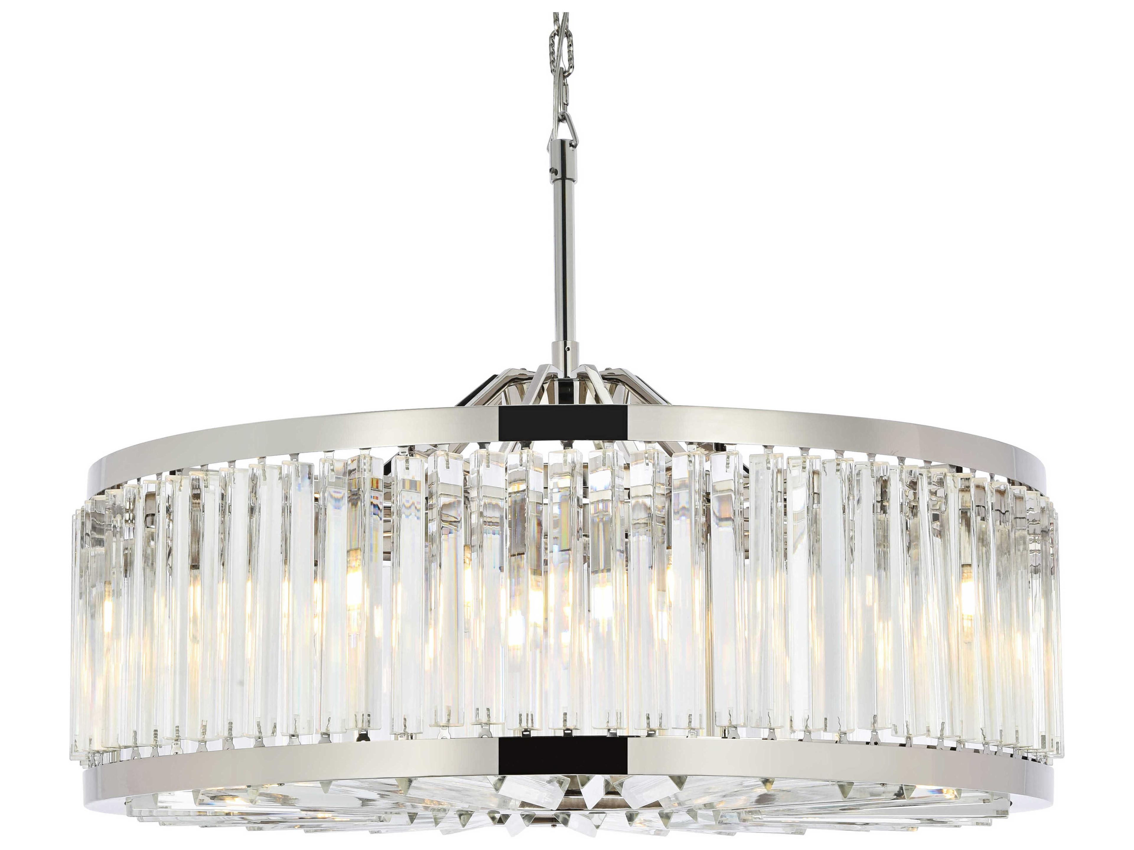 Elegant Lighting Chelsea 10-Light Polished Nickel Clear Crystal Drum Pendant