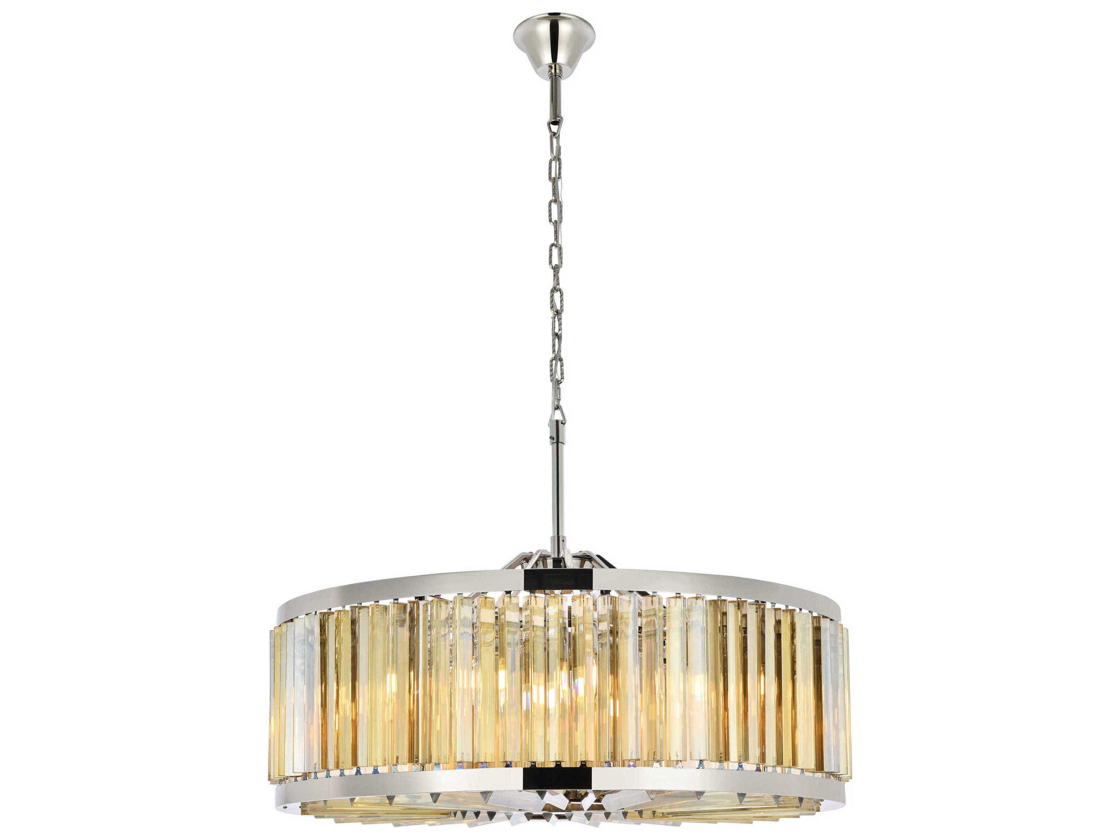 Chelsea 10-Light Polished Nickel Gold Crystal Drum Pendant