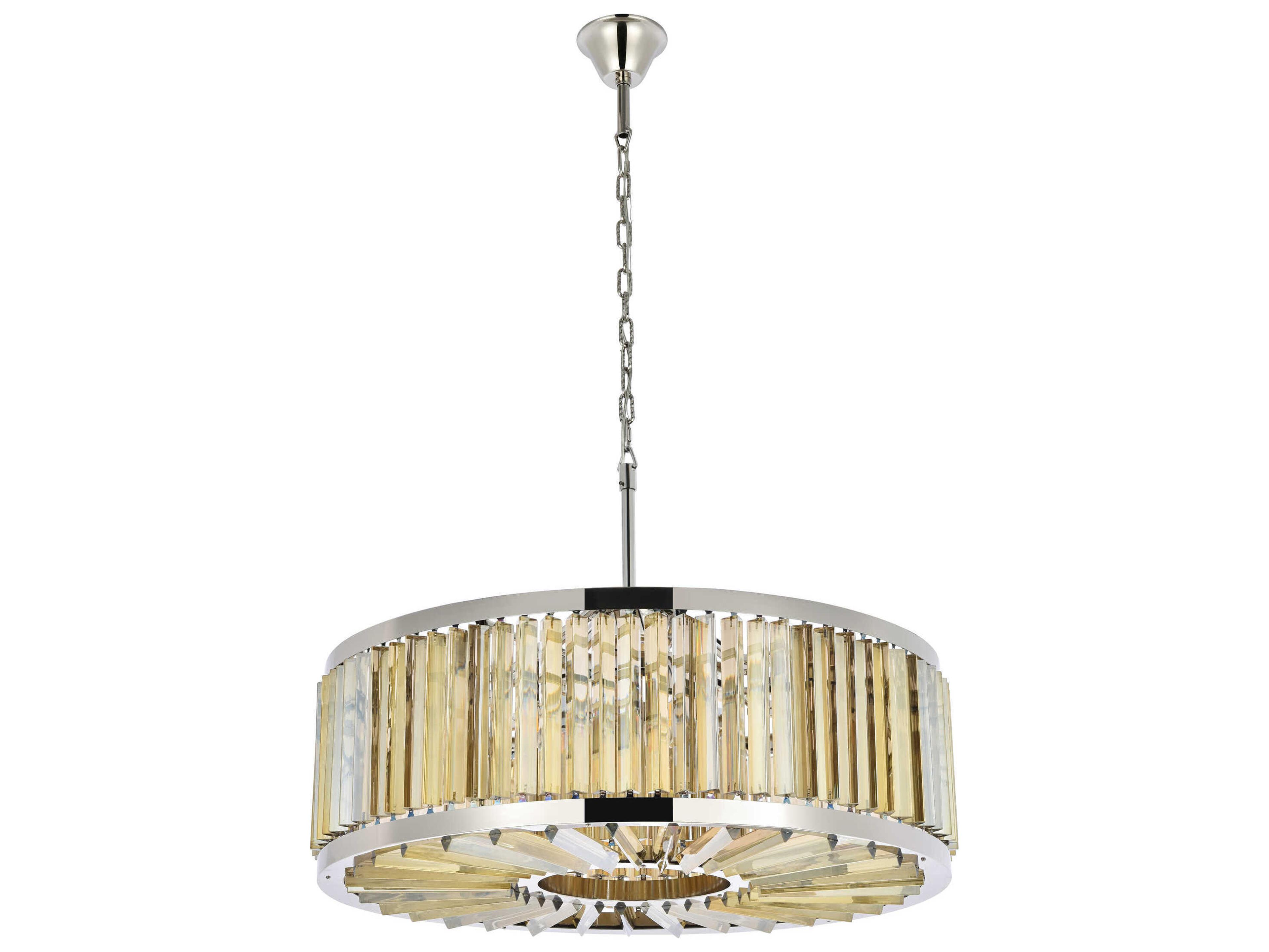 Elegant Lighting Chelsea 10-Light Polished Nickel Gold Crystal Drum Pendant