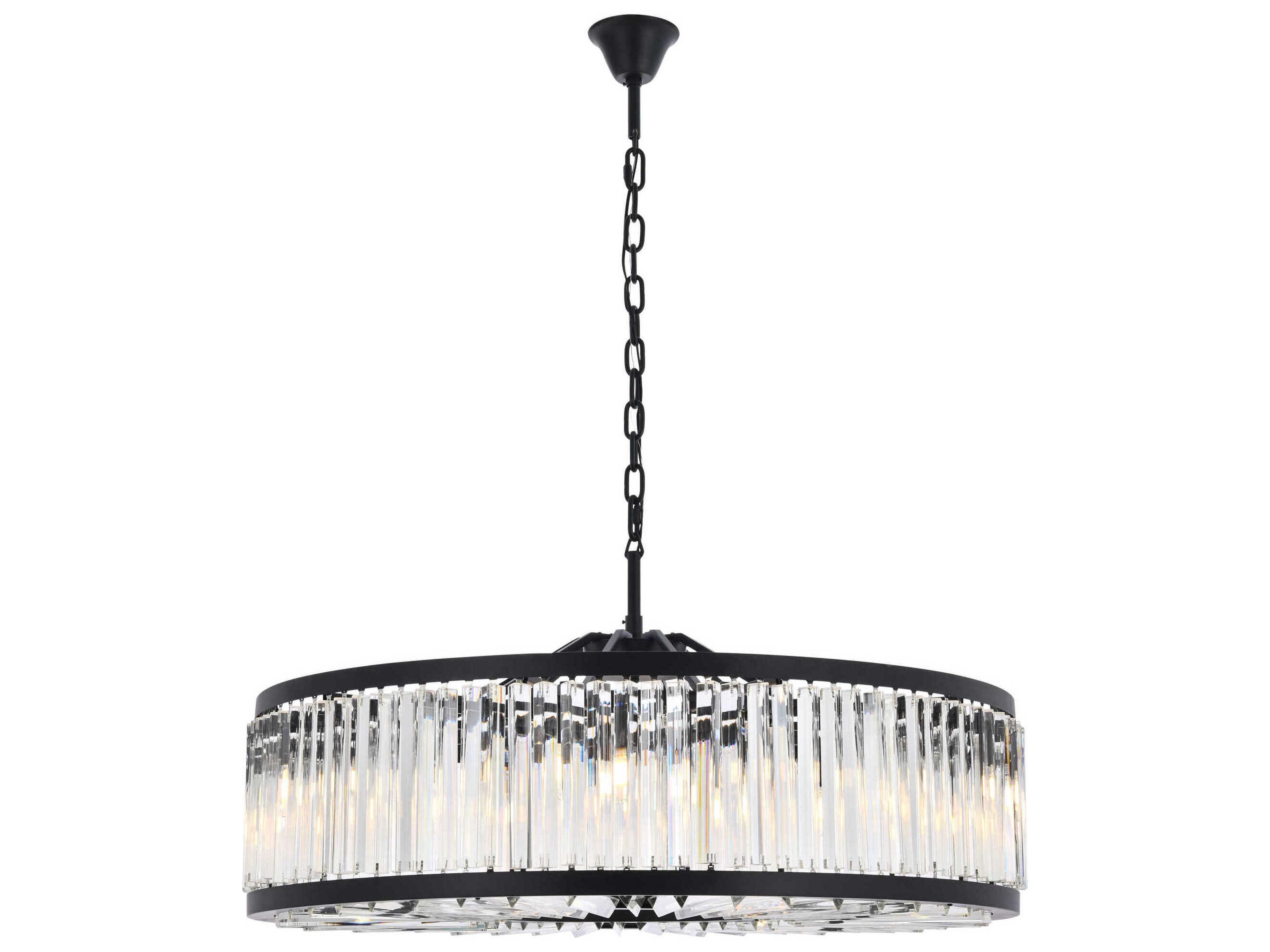 Chelsea 10-Light Matte Black Clear Crystal Drum Pendant