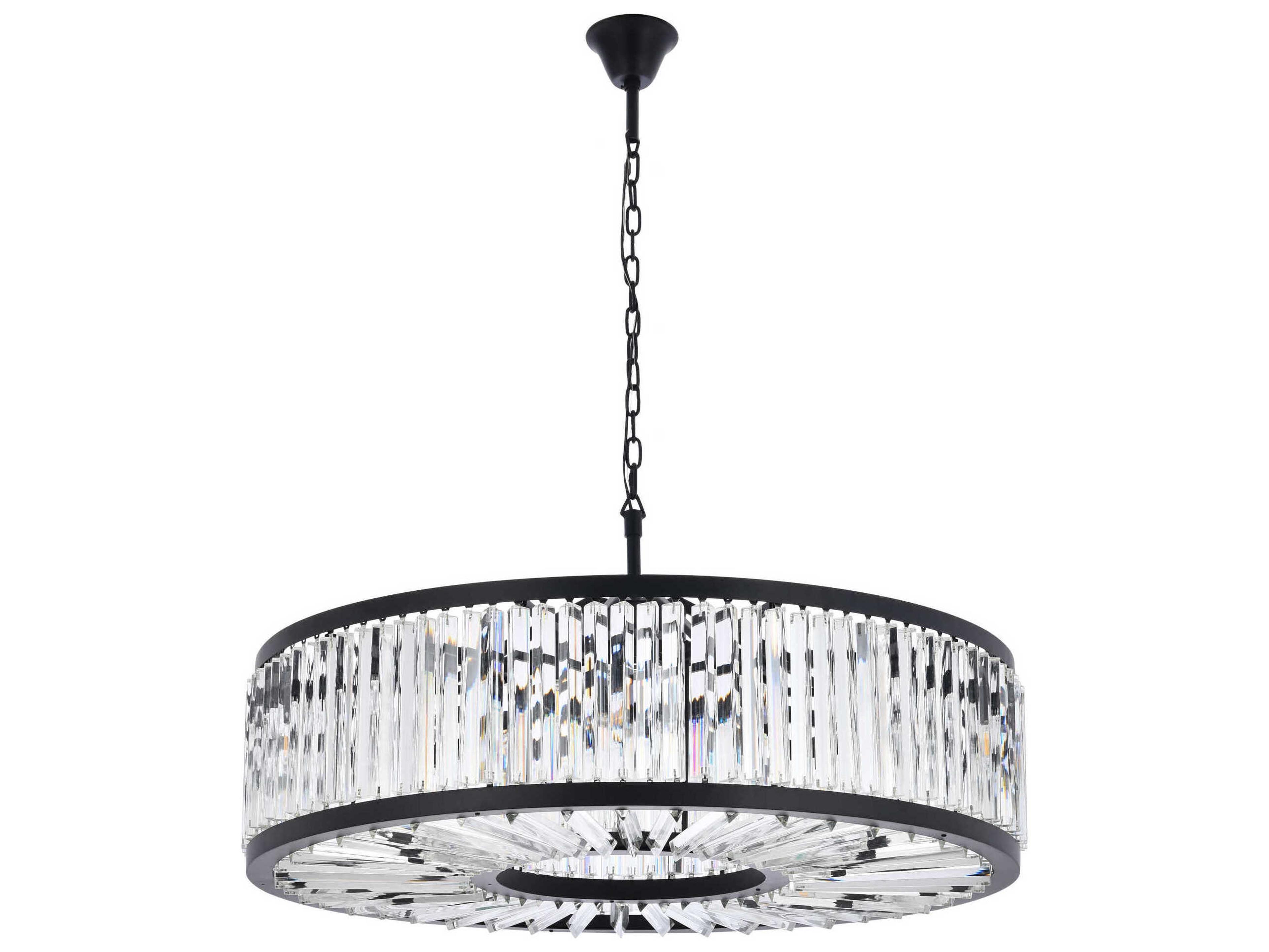 Elegant Lighting Chelsea 10-Light Matte Black Clear Crystal Drum Pendant