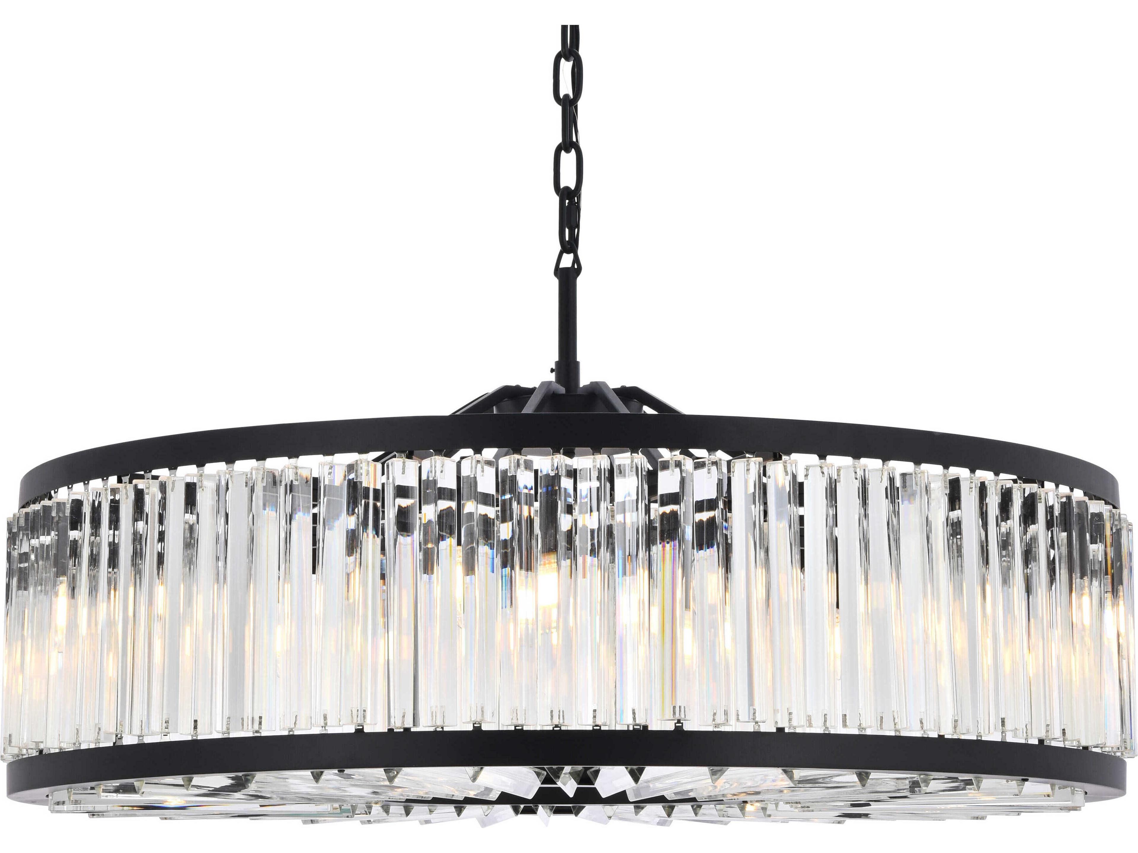 Elegant Lighting Chelsea 10-Light Matte Black Clear Crystal Drum Pendant