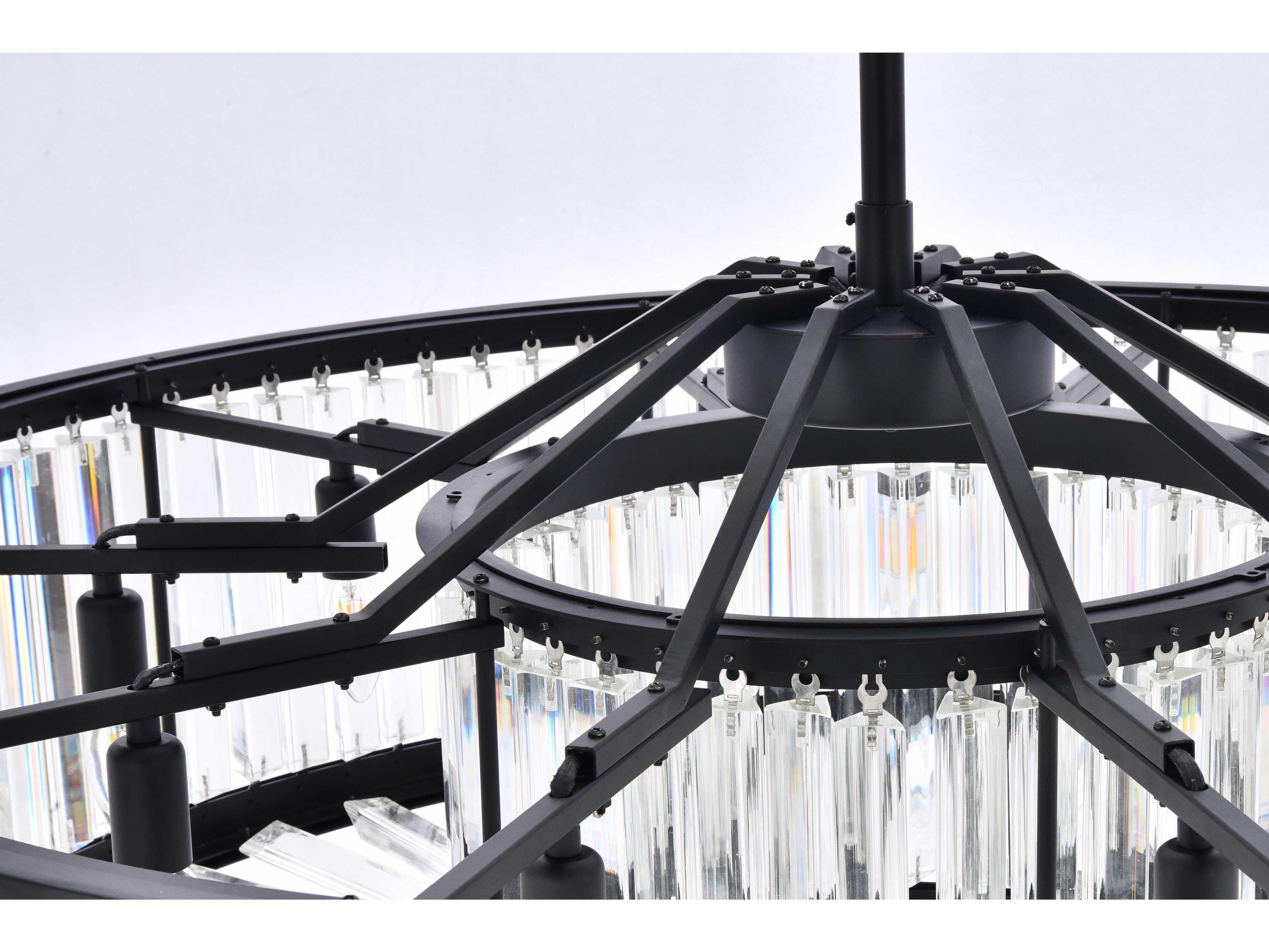 Elegant Lighting Chelsea 10-Light Matte Black Clear Crystal Drum Pendant