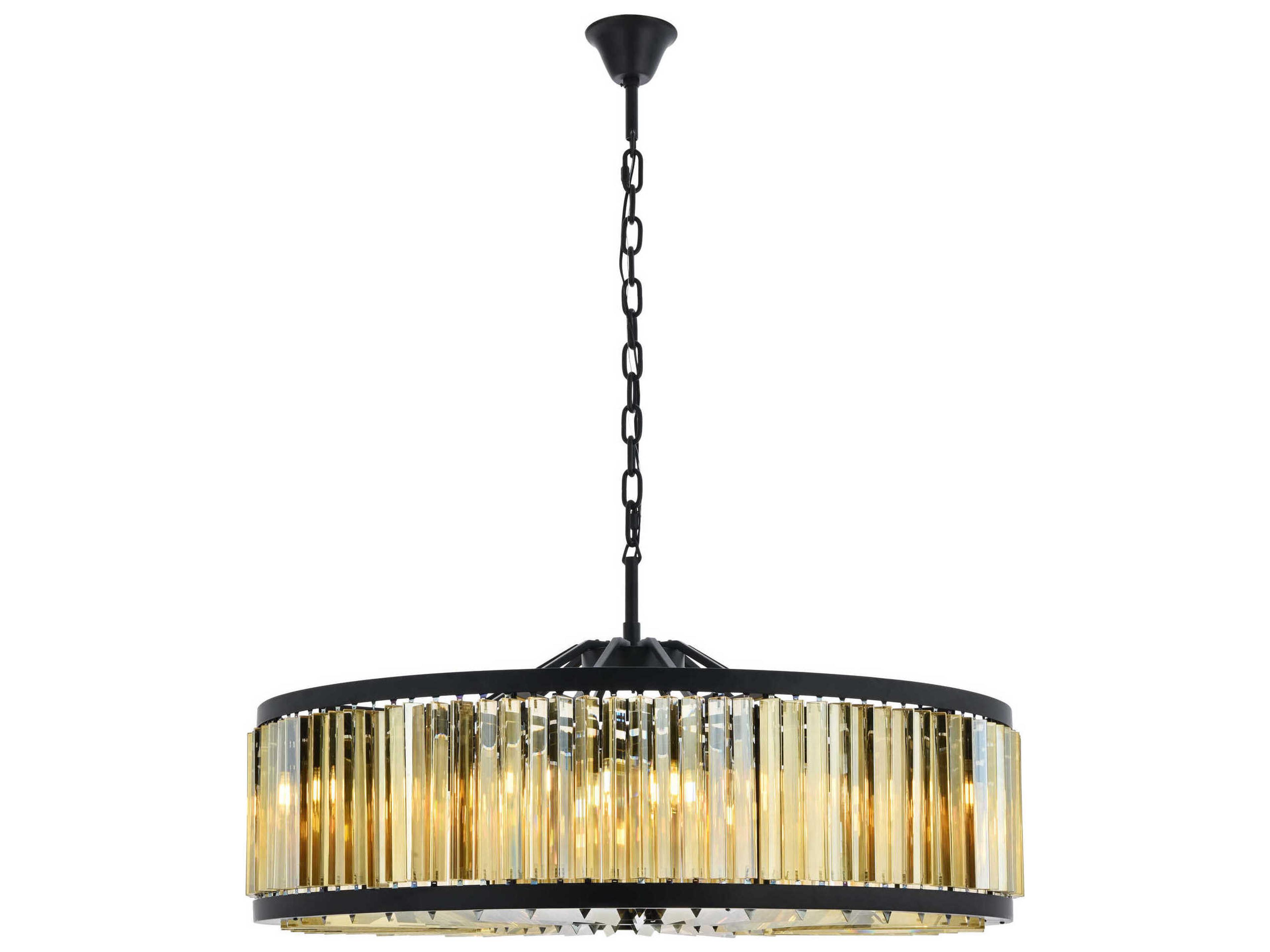 Chelsea 10-Light Matte Black Gold Crystal Drum Pendant
