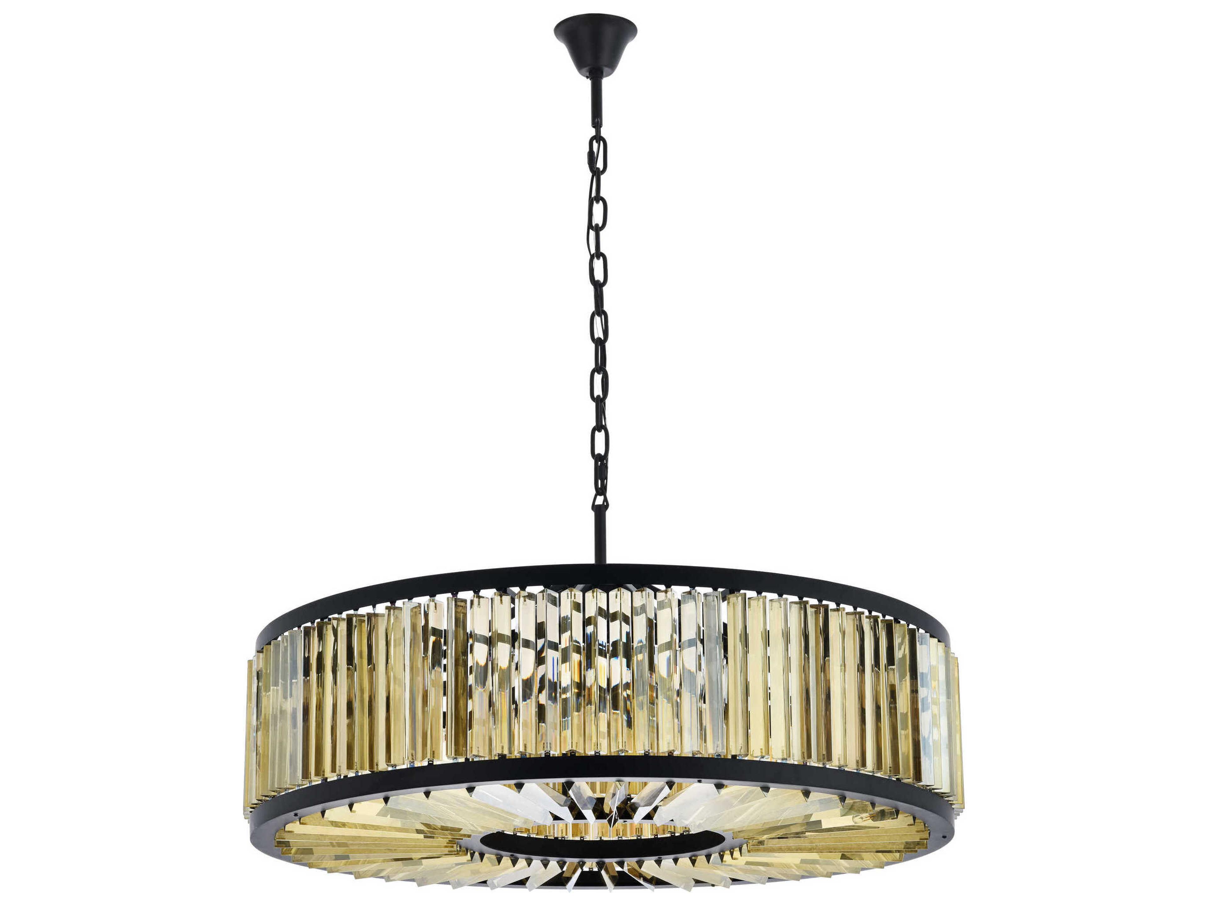 Elegant Lighting Chelsea 10-Light Matte Black Gold Crystal Drum Pendant