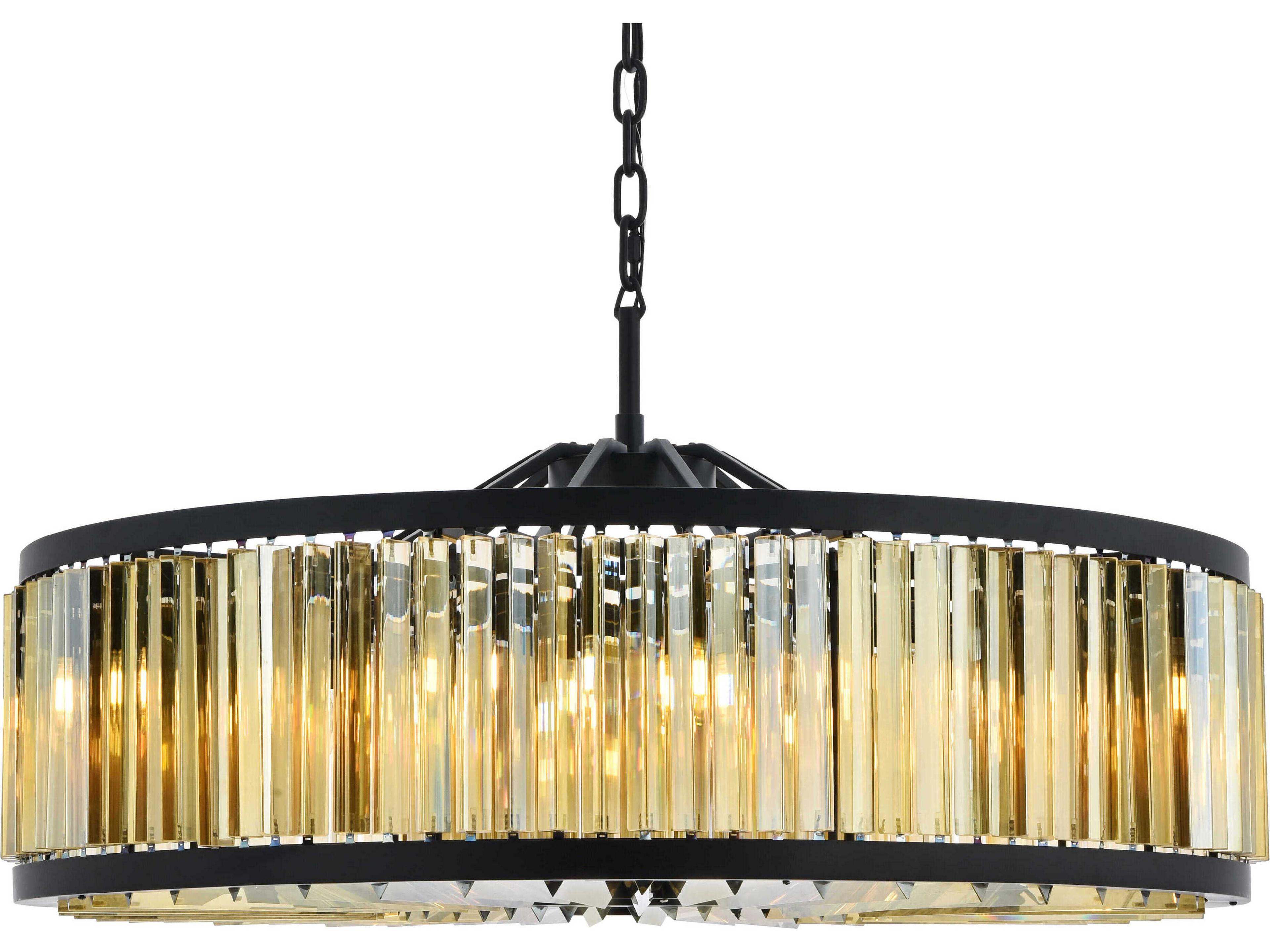 Elegant Lighting Chelsea 10-Light Matte Black Gold Crystal Drum Pendant