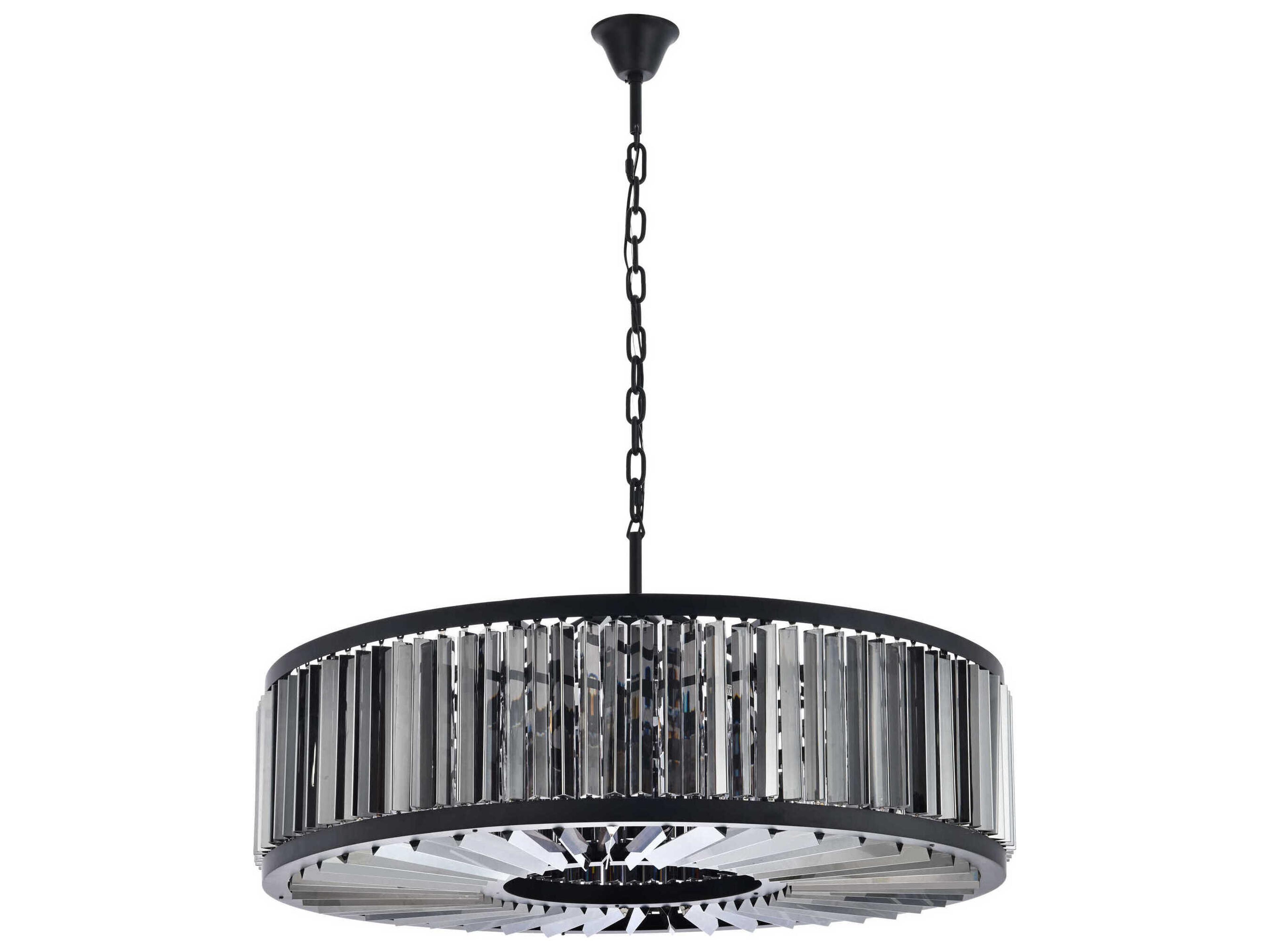 Elegant Lighting Chelsea 10-Light Matte Black Silver Crystal Drum Pendant