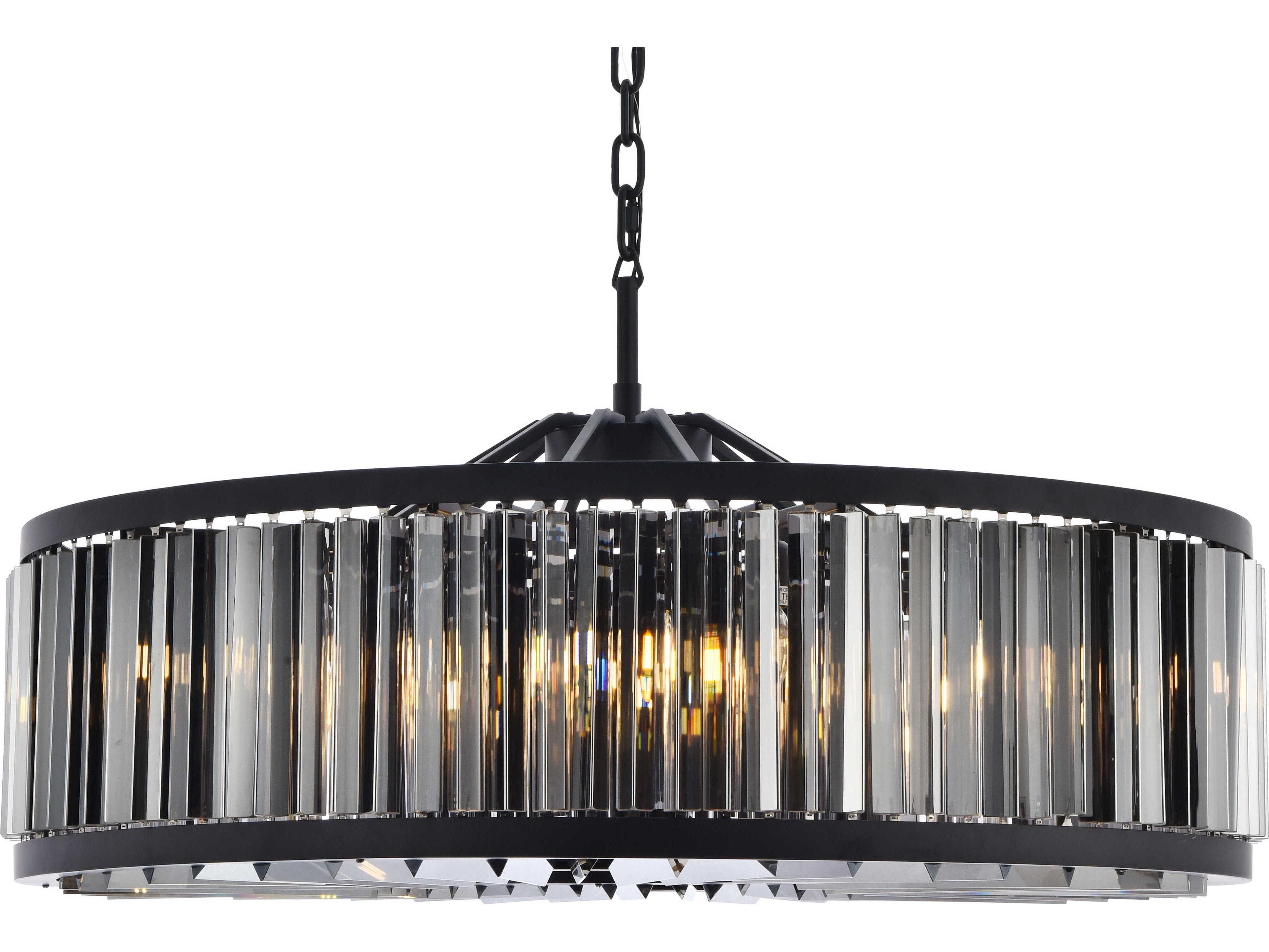 Elegant Lighting Chelsea 10-Light Matte Black Silver Crystal Drum Pendant