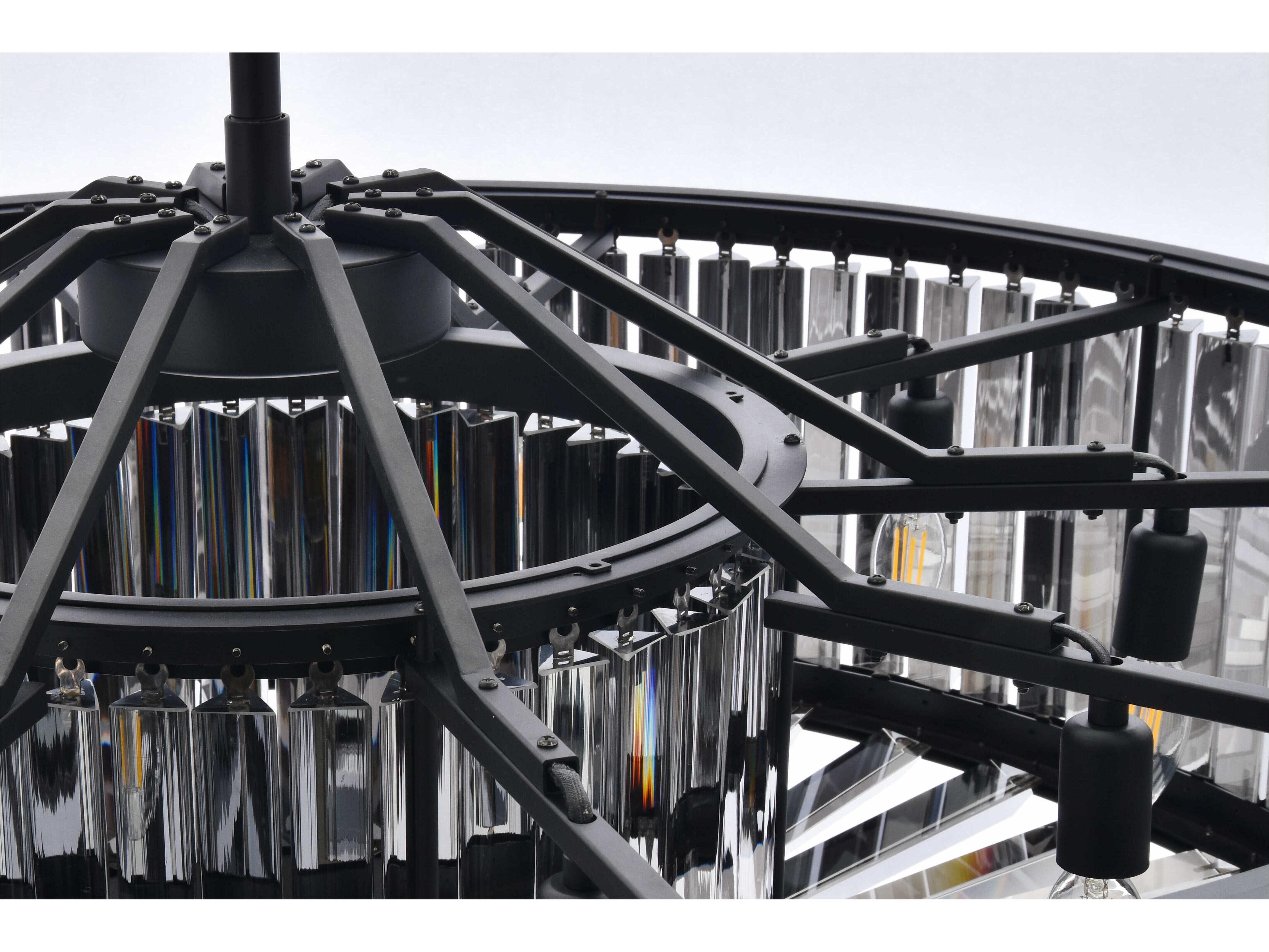 Elegant Lighting Chelsea 10-Light Matte Black Silver Crystal Drum Pendant