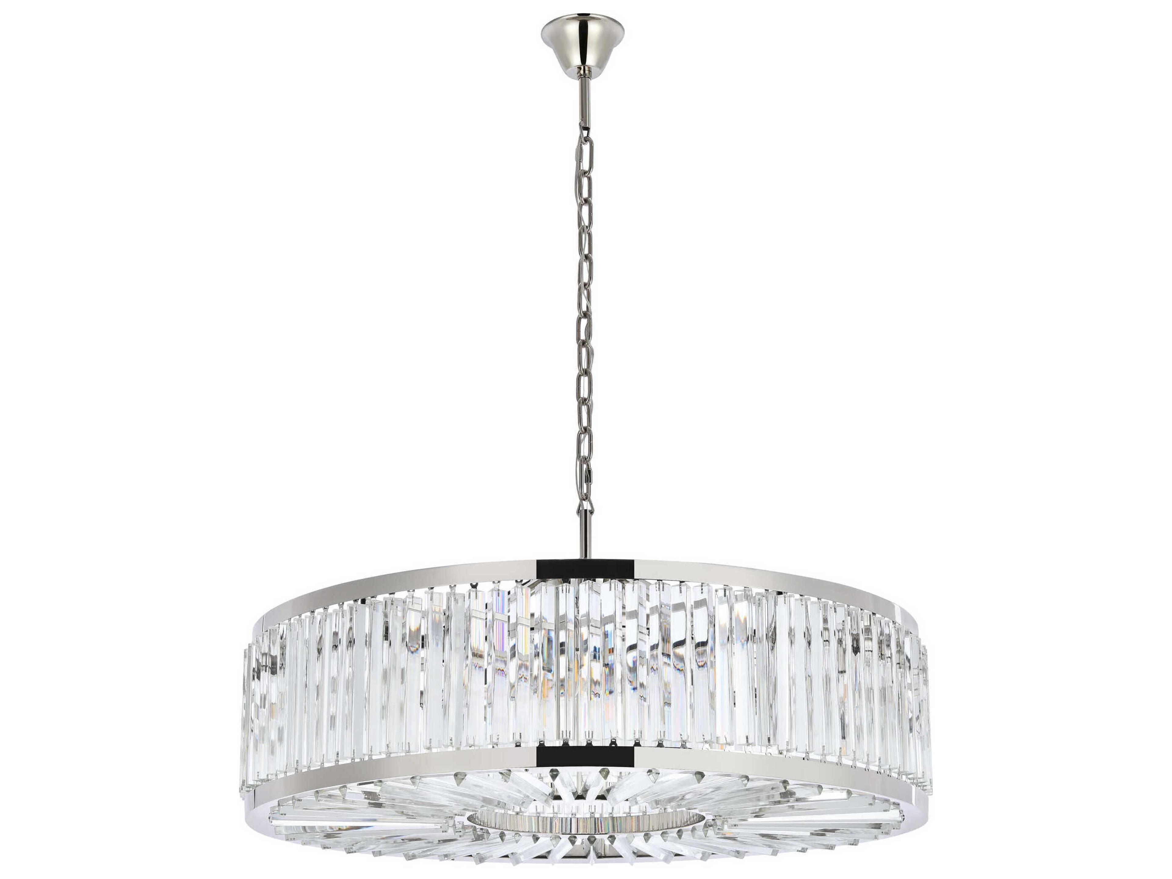 Elegant Lighting Chelsea 10-Light Polished Nickel Crystal Drum Pendant