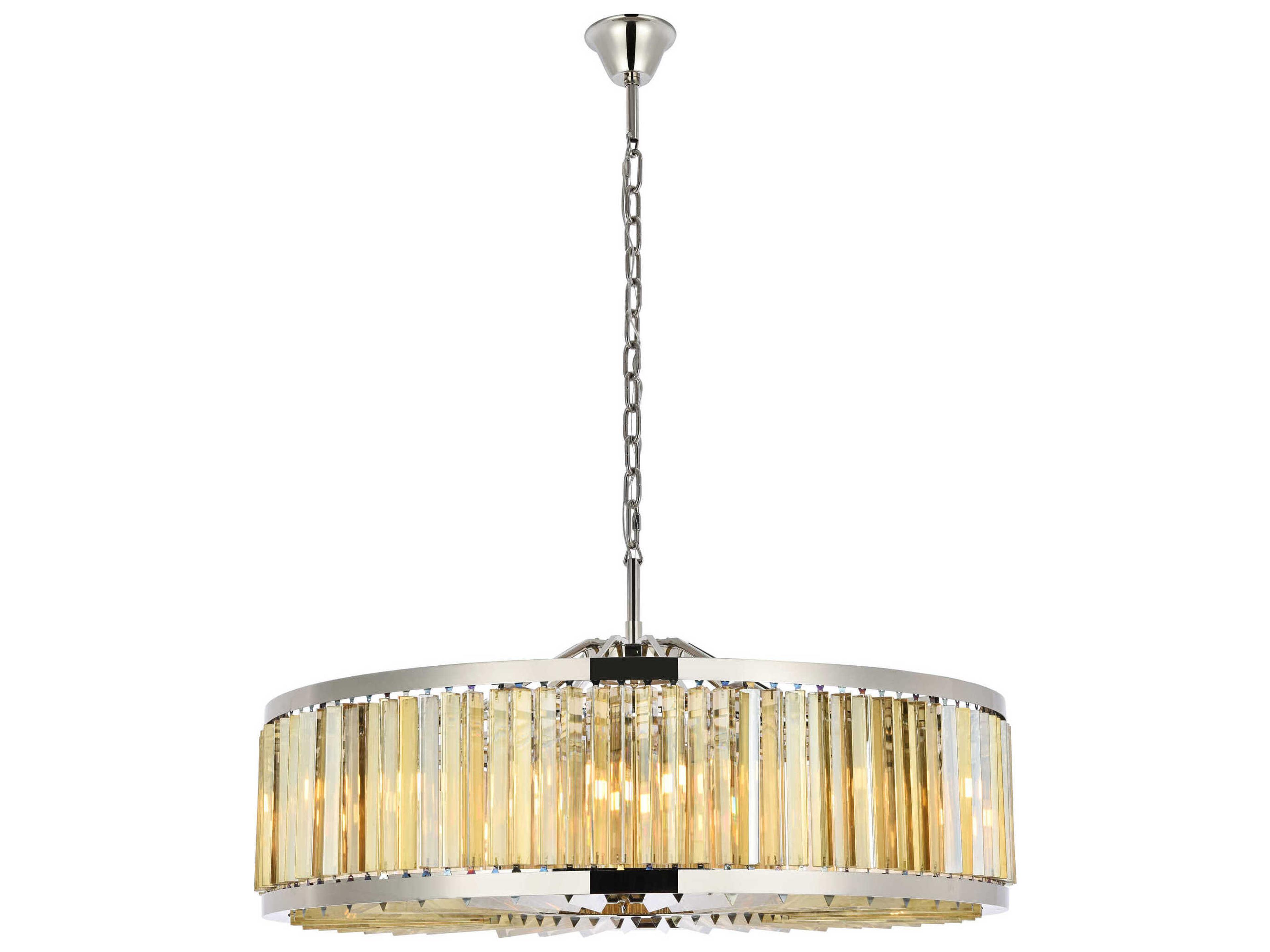 Chelsea 10-Light Polished Nickel Gold Crystal Drum Pendant