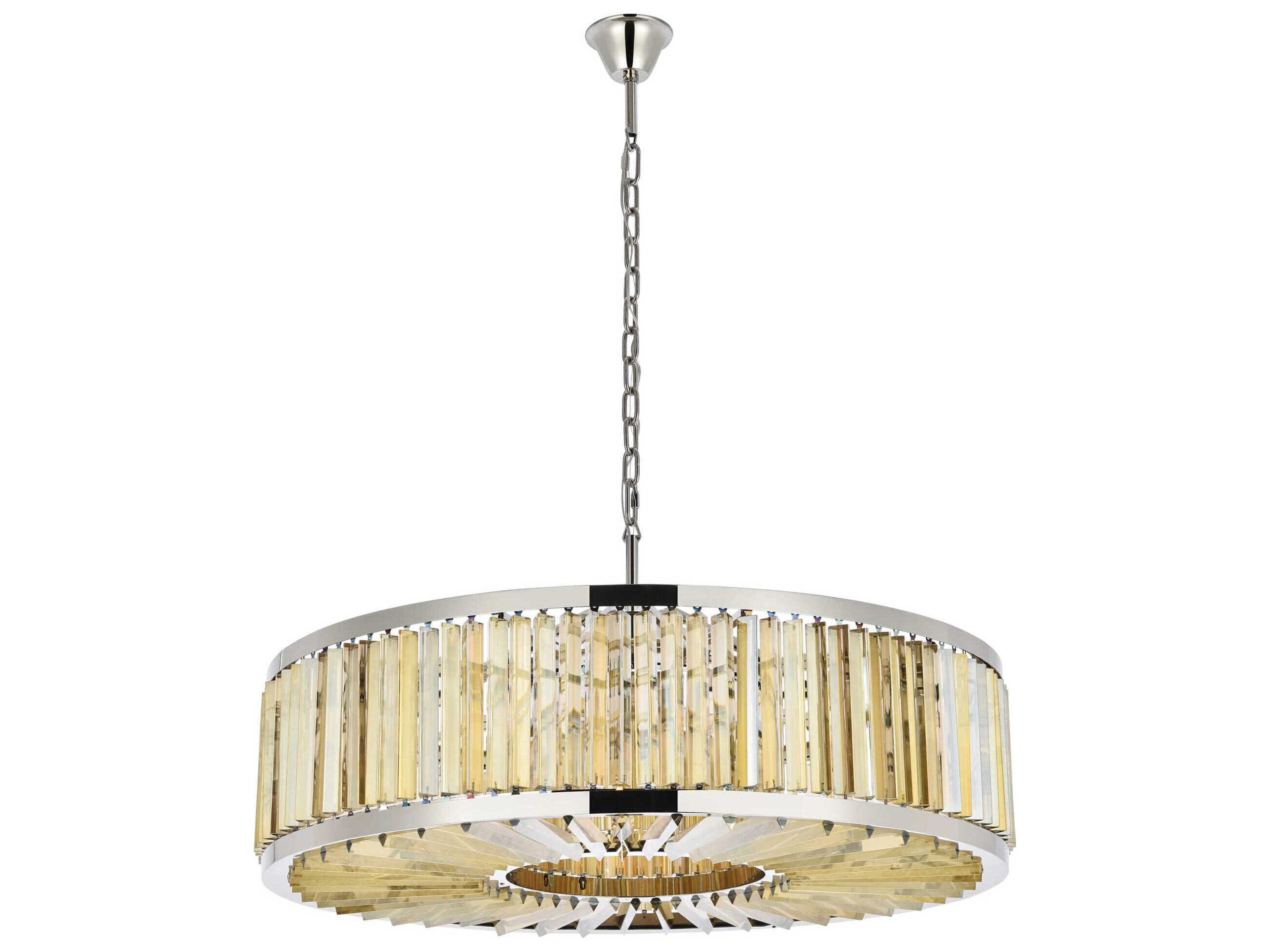 Elegant Lighting Chelsea 10-Light Polished Nickel Gold Crystal Drum Pendant