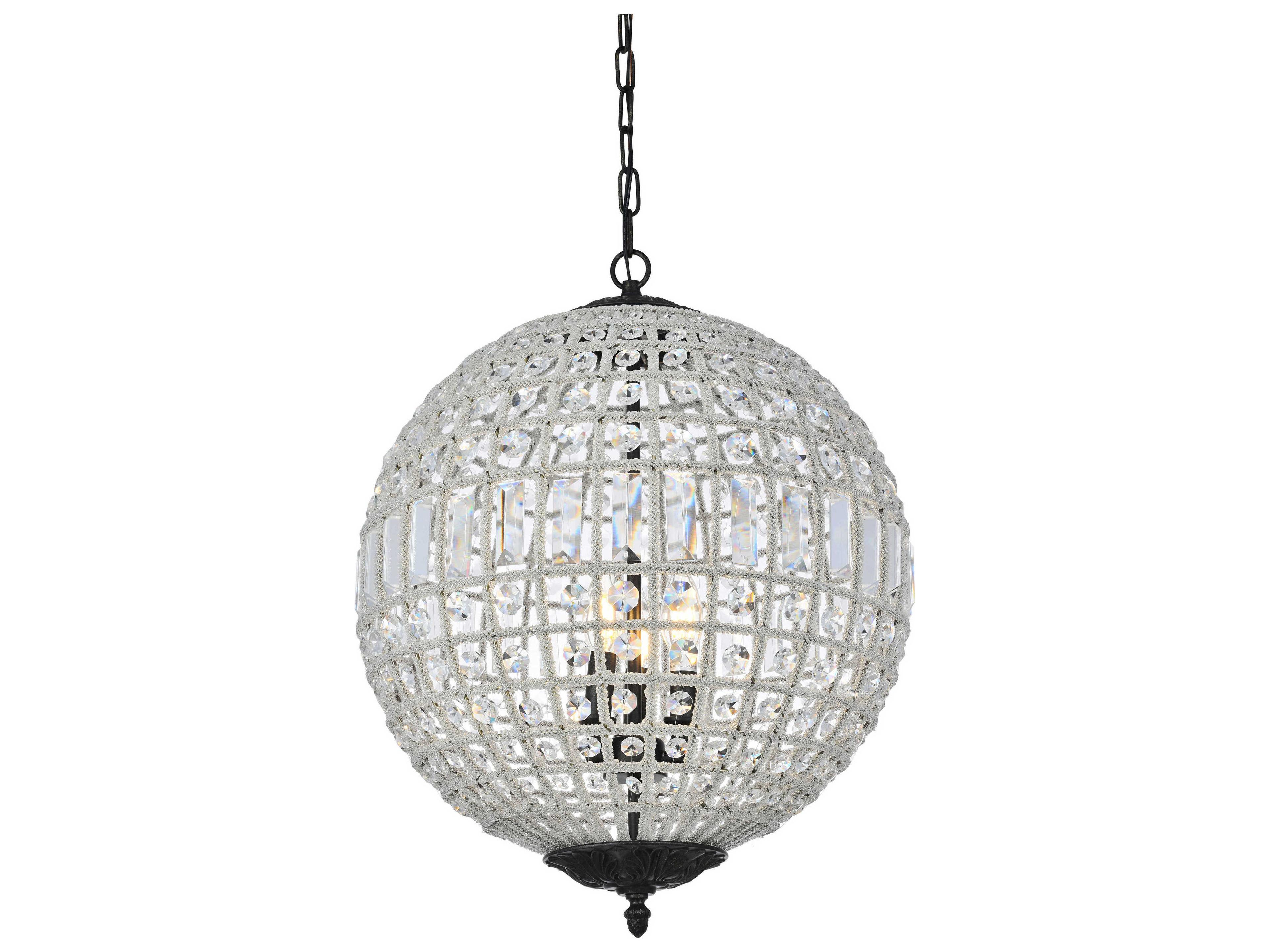 Elegant Lighting Olivia 3-Light Dark Bronze Clear Crystal Round Pendant