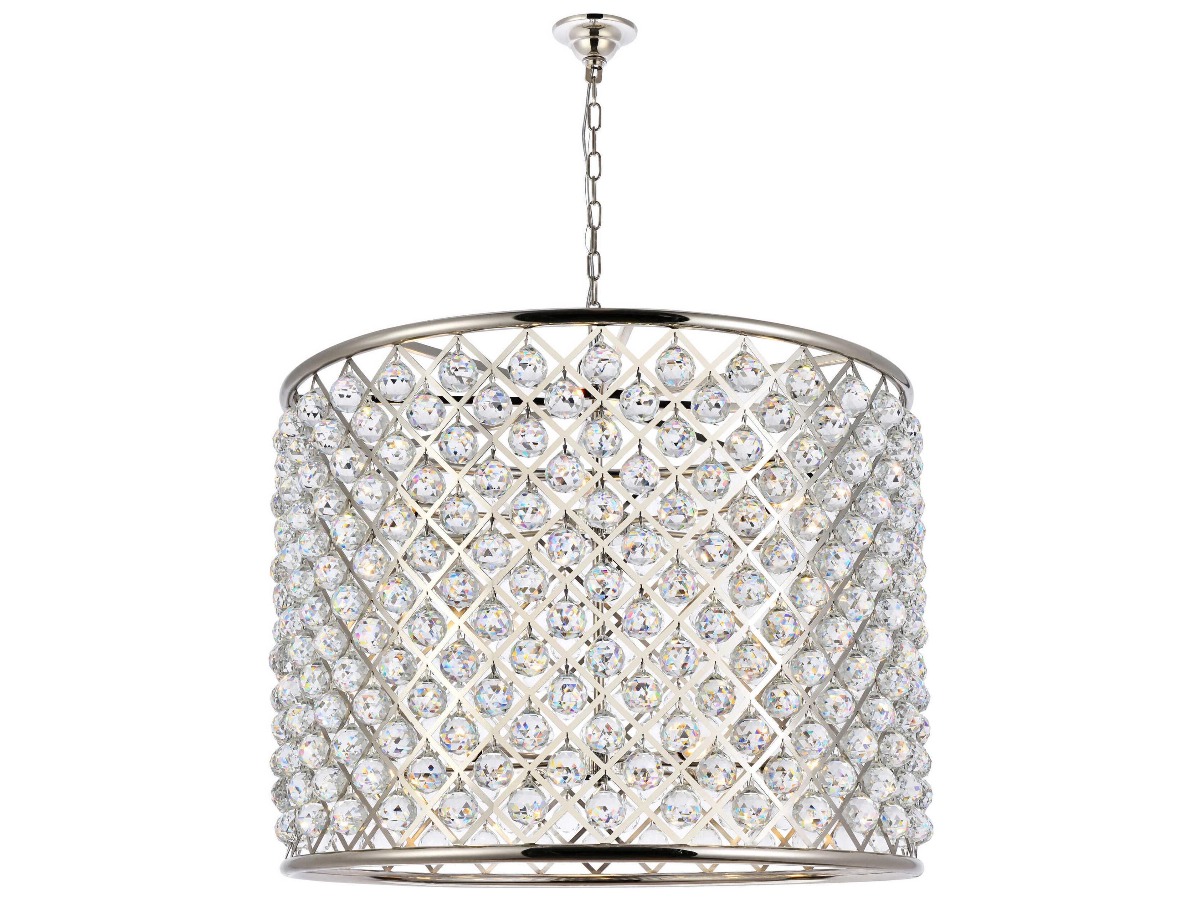 Madison 12-Light Polished Nickel Clear Crystal Drum Pendant