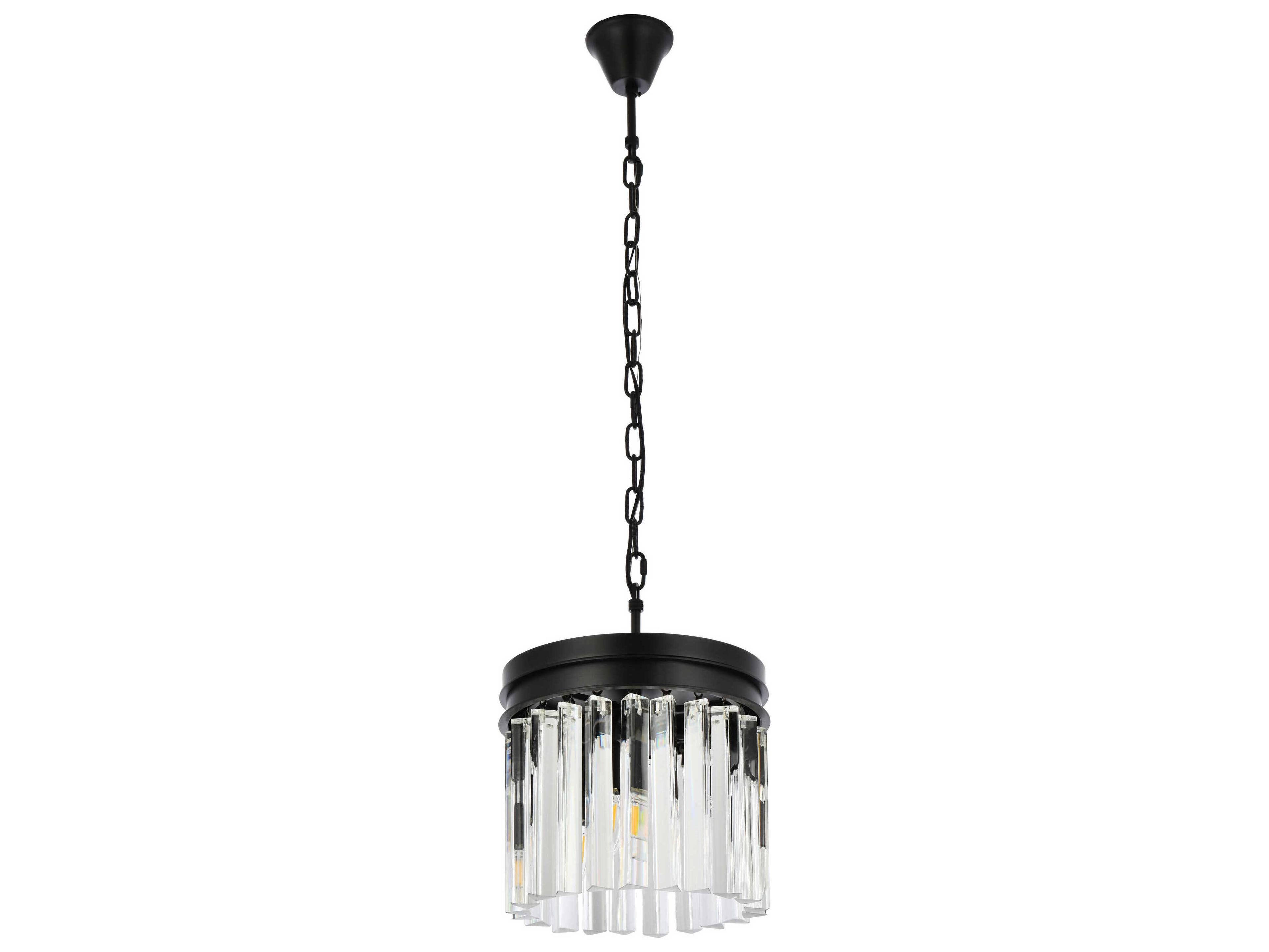 Elegant Lighting Sydney 3-Light Matte Black Clear Crystal Drum Pendant
