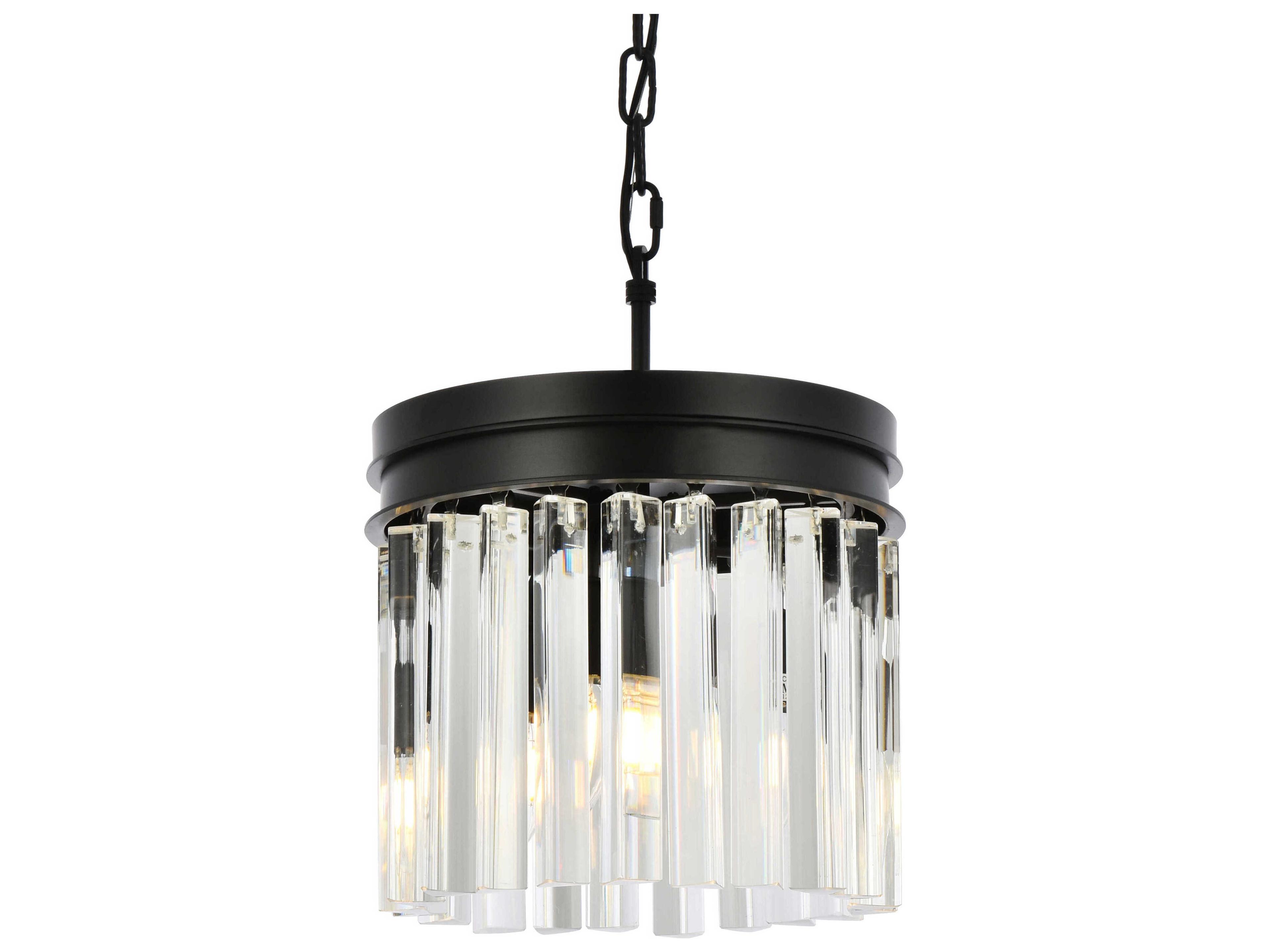 Elegant Lighting Sydney 3-Light Matte Black Clear Crystal Drum Pendant
