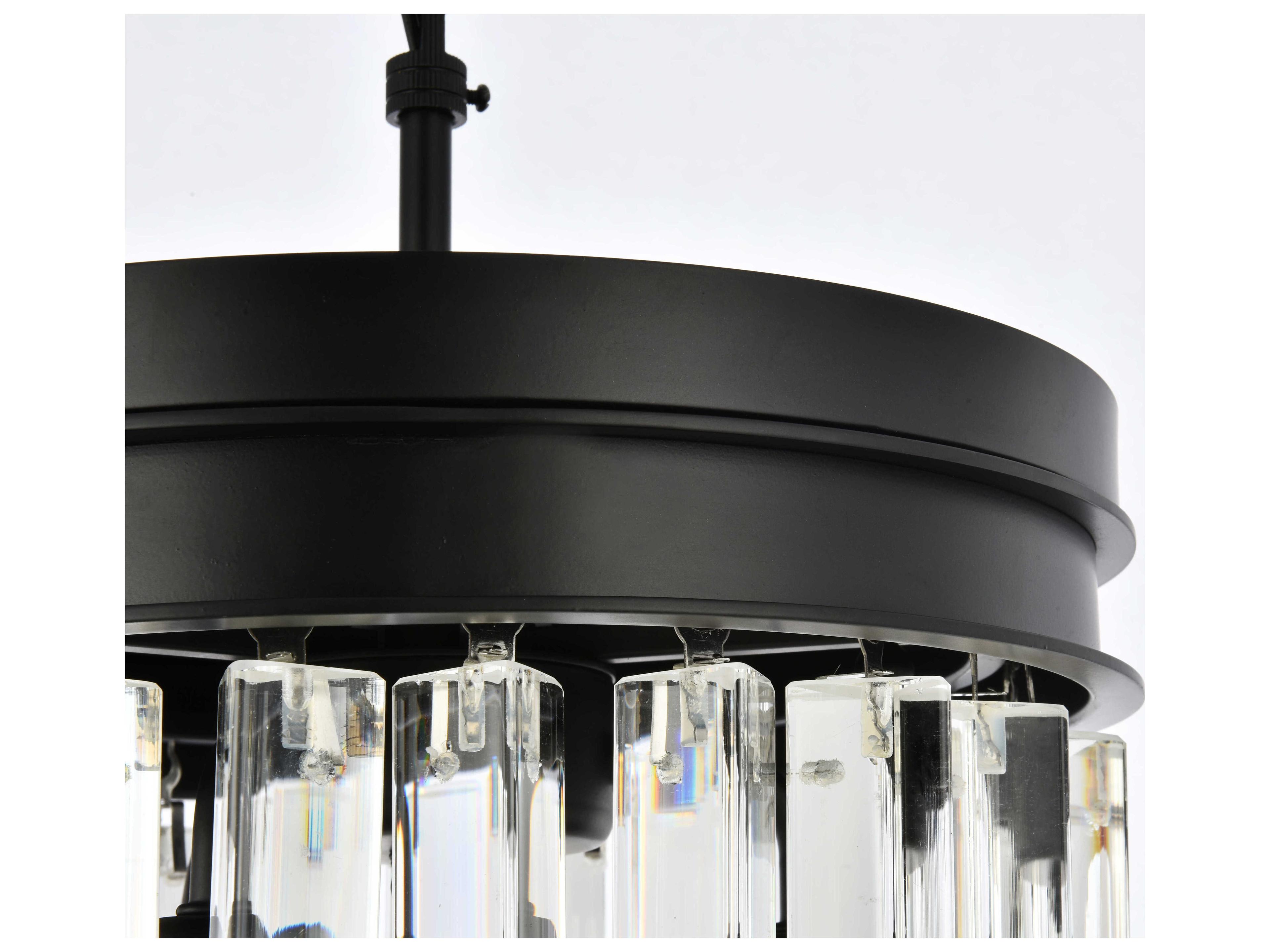 Elegant Lighting Sydney 3-Light Matte Black Clear Crystal Drum Pendant
