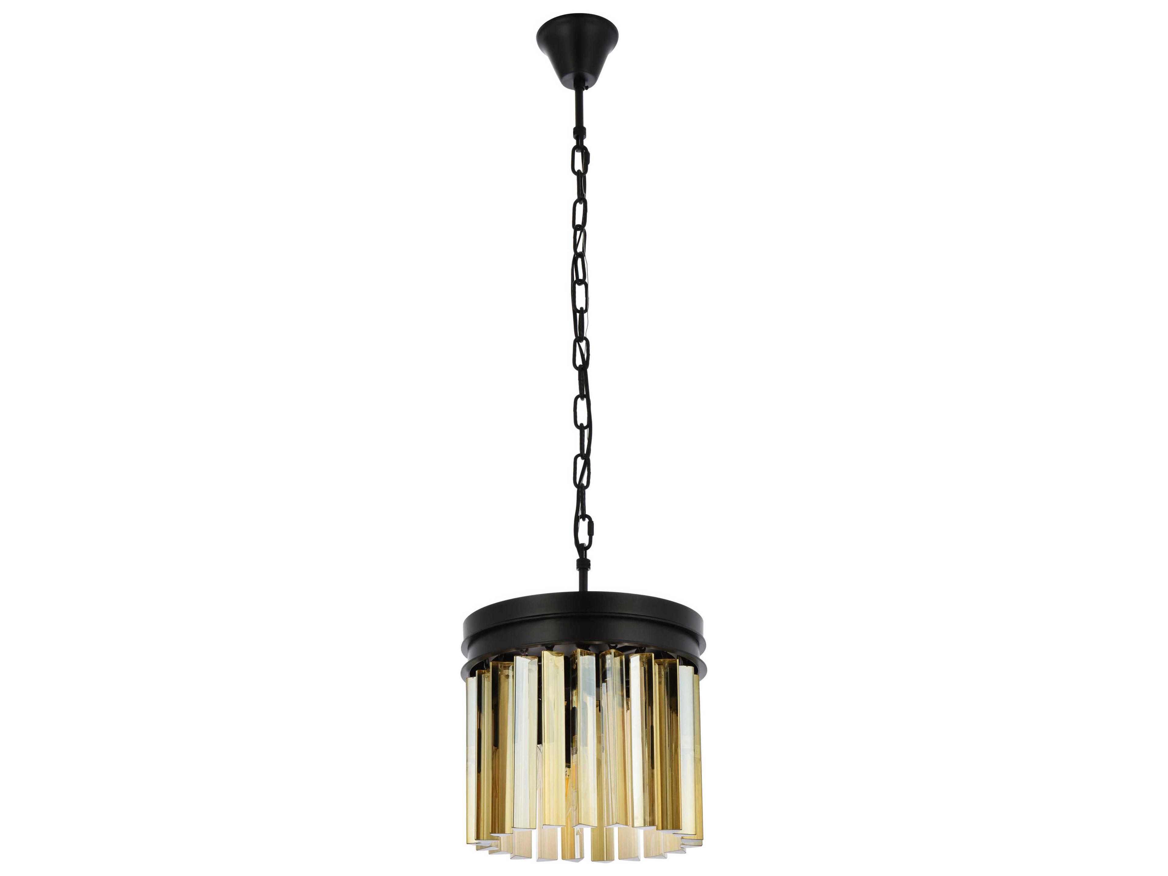 Elegant Lighting Sydney 3-Light Matte Black Gold Crystal Drum Pendant