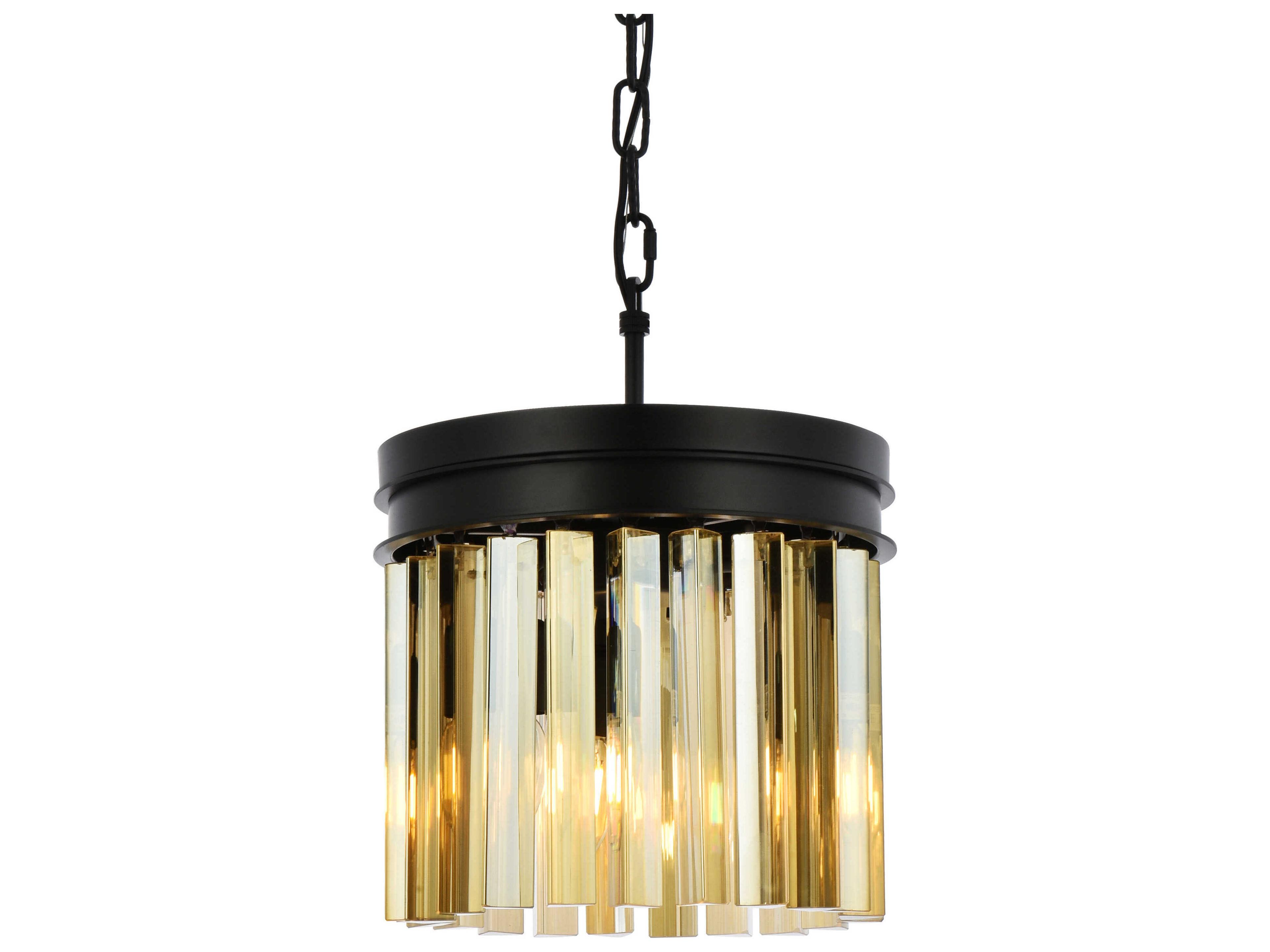 Elegant Lighting Sydney 3-Light Matte Black Gold Crystal Drum Pendant
