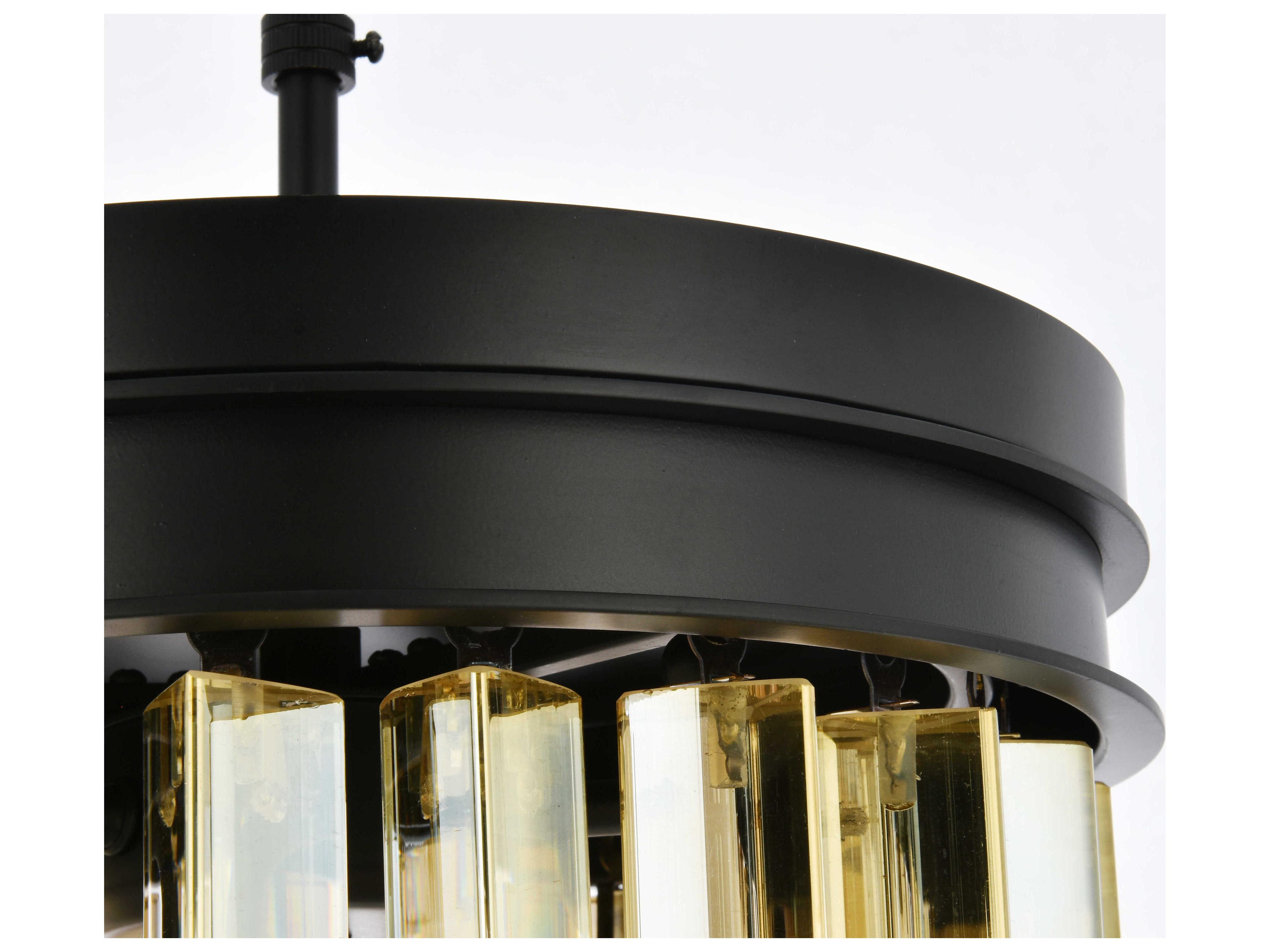 Elegant Lighting Sydney 3-Light Matte Black Gold Crystal Drum Pendant