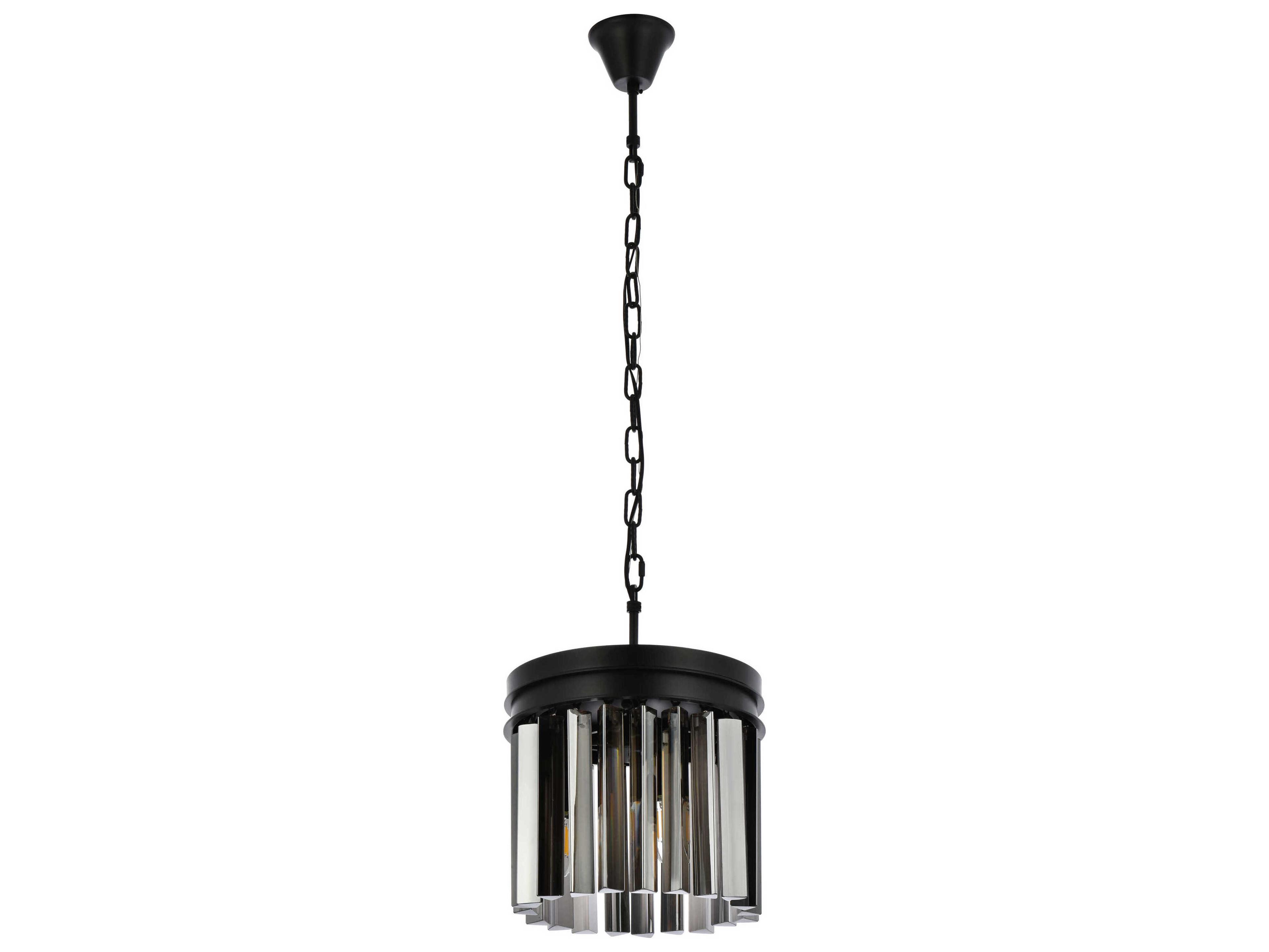 Elegant Lighting Sydney 3-Light Matte Black Silver Crystal Drum Pendant