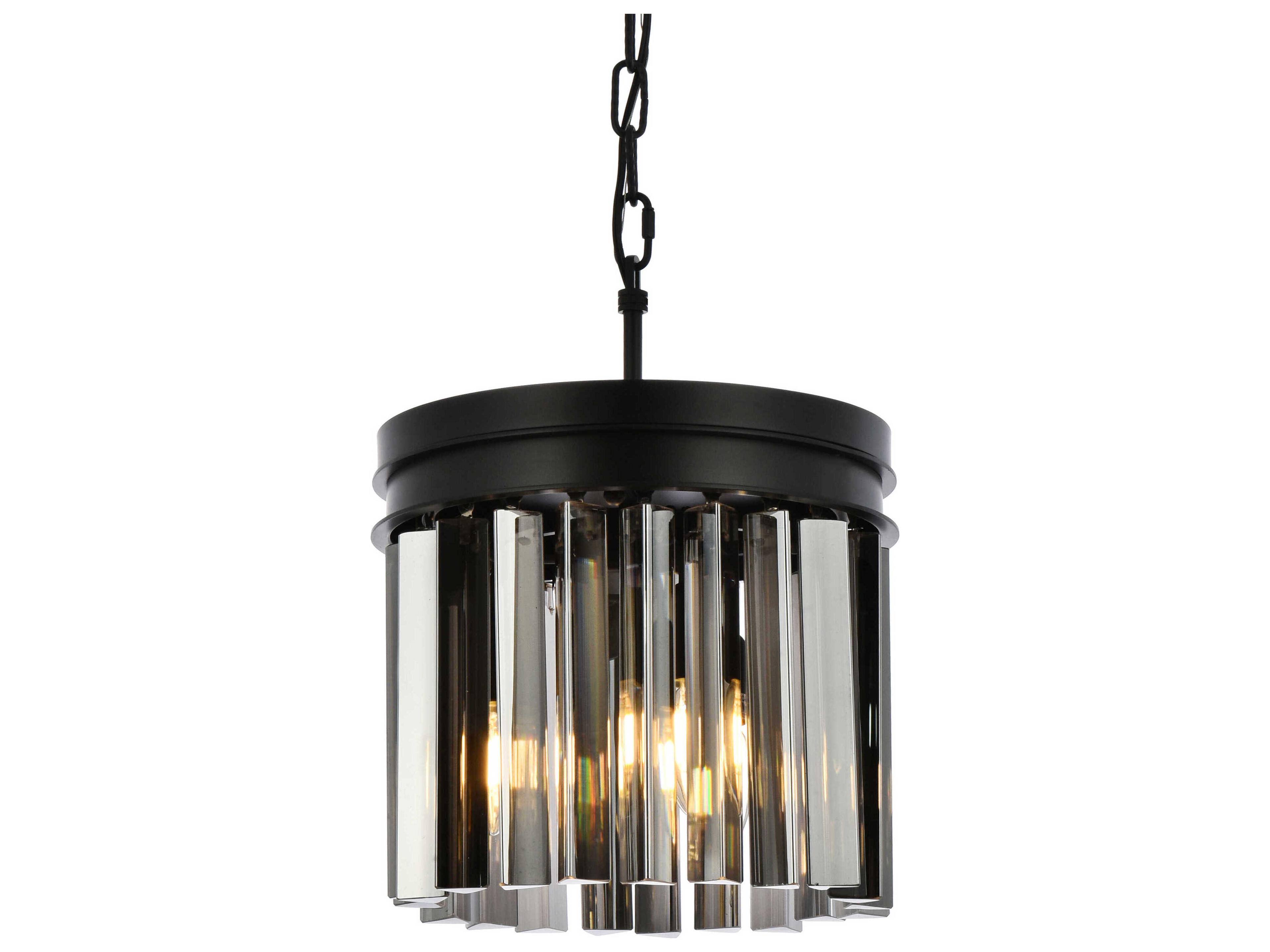 Elegant Lighting Sydney 3-Light Matte Black Silver Crystal Drum Pendant